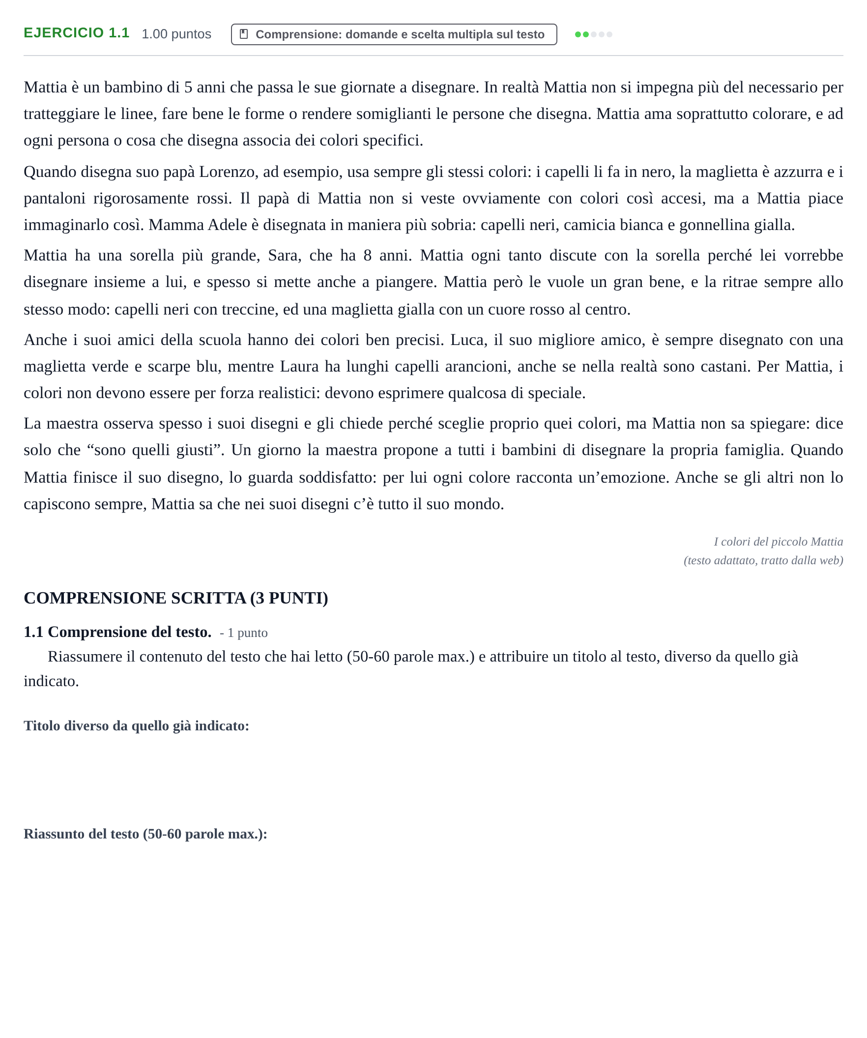 Enunciado: Ejercicio 1.1 · Italiano PAU Castilla-La Mancha Extraordinaria 2026