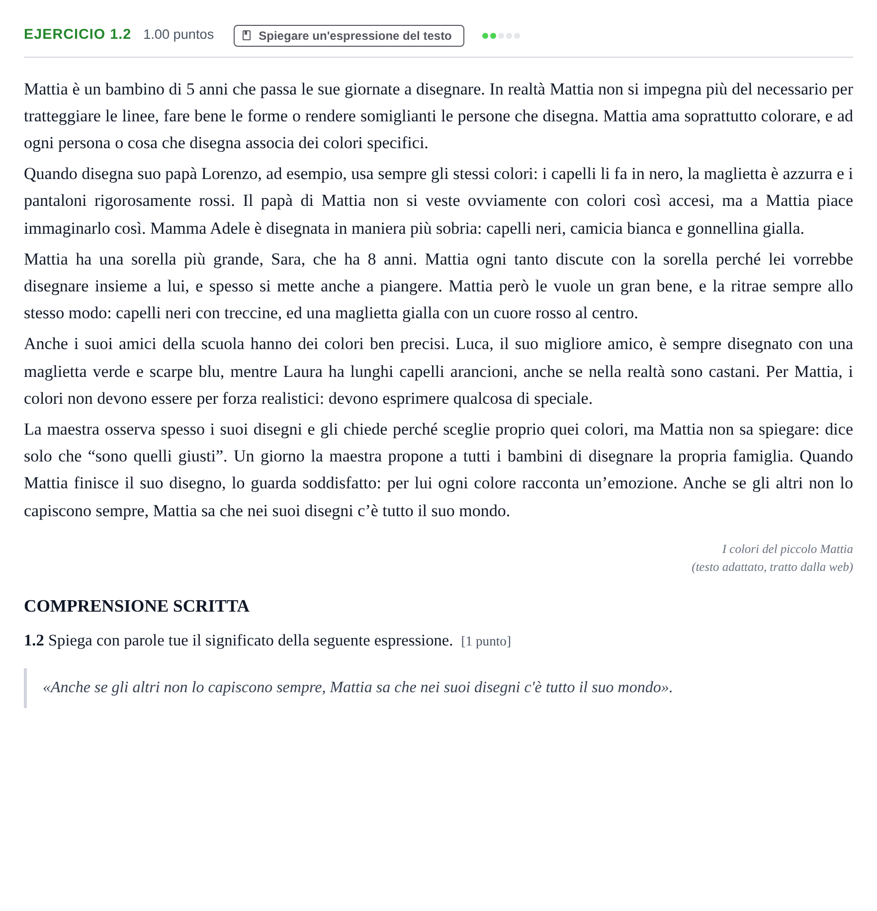 Enunciado: Ejercicio 1.2 · Italiano PAU Castilla-La Mancha Extraordinaria 2026