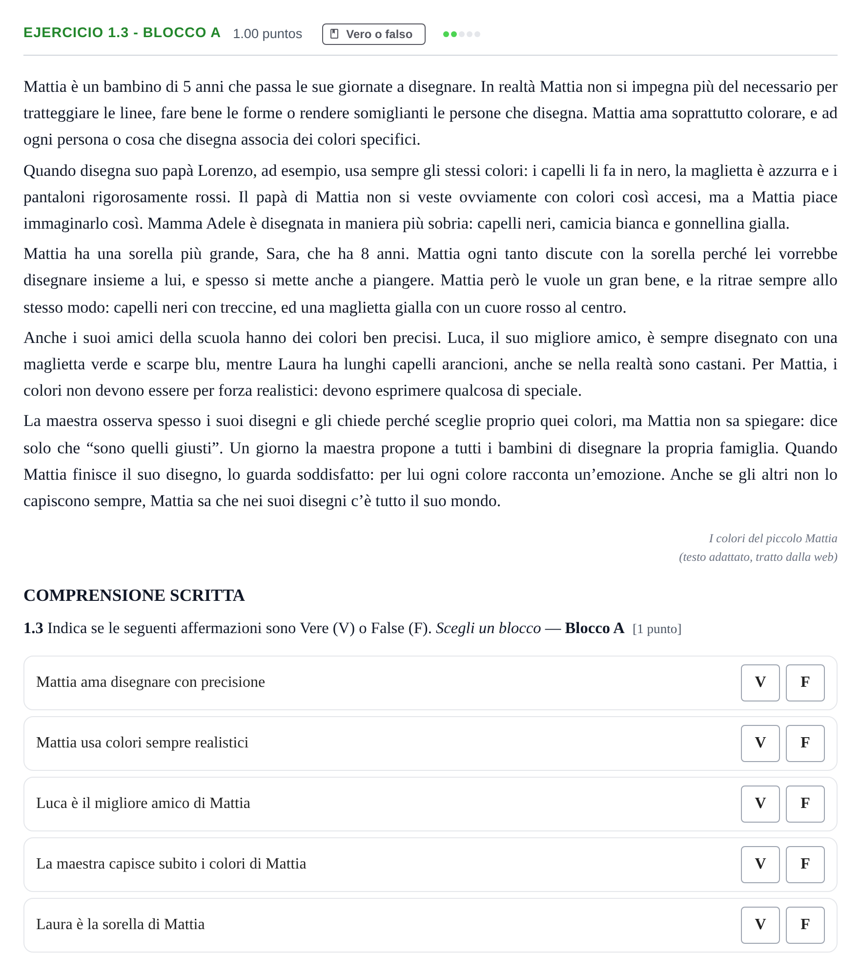 Enunciado: Ejercicio 1.3 - Blocco A · Italiano PAU Castilla-La Mancha Extraordinaria 2026