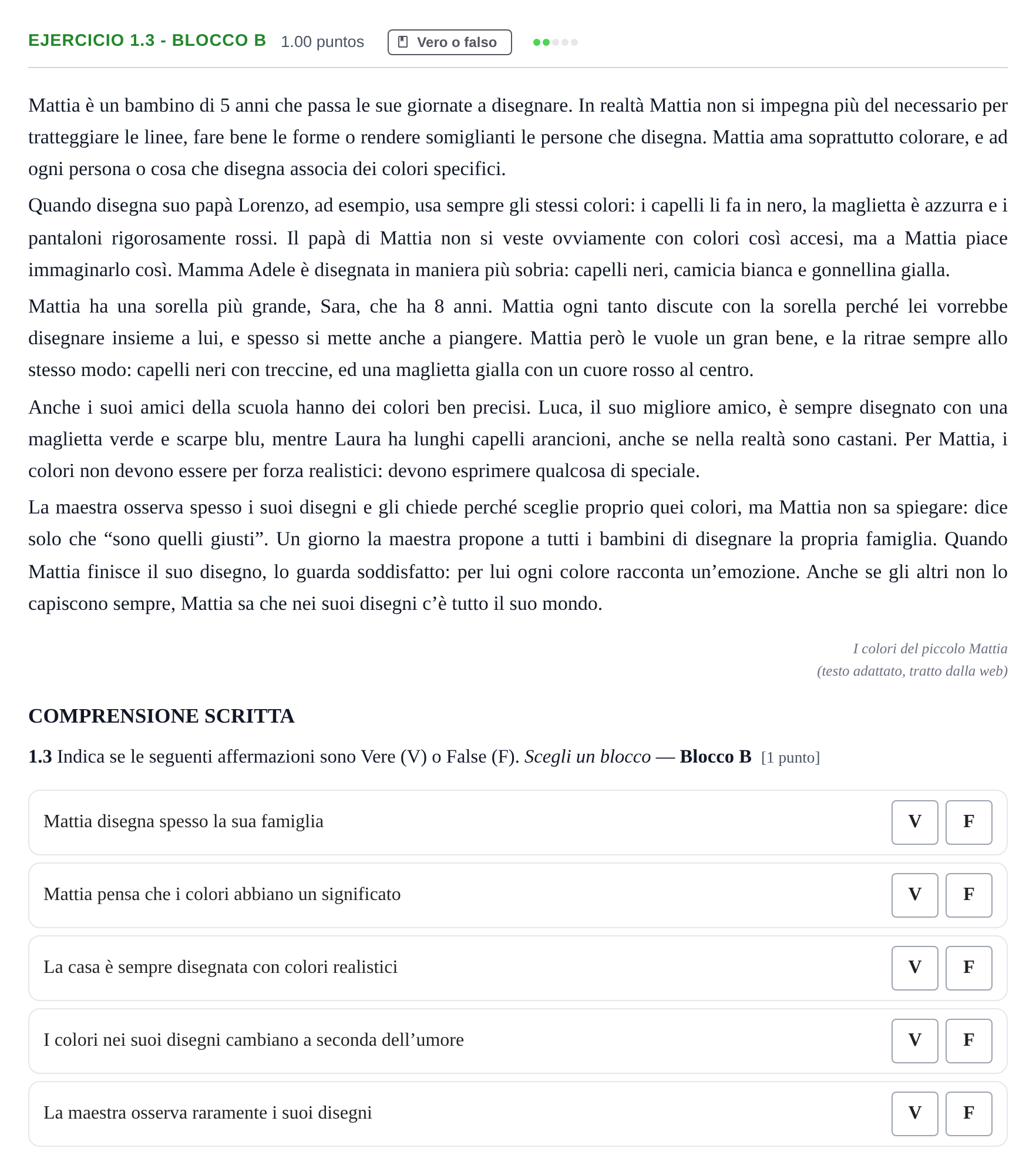 Enunciado: Ejercicio 1.3 - Blocco B · Italiano PAU Castilla-La Mancha Extraordinaria 2026