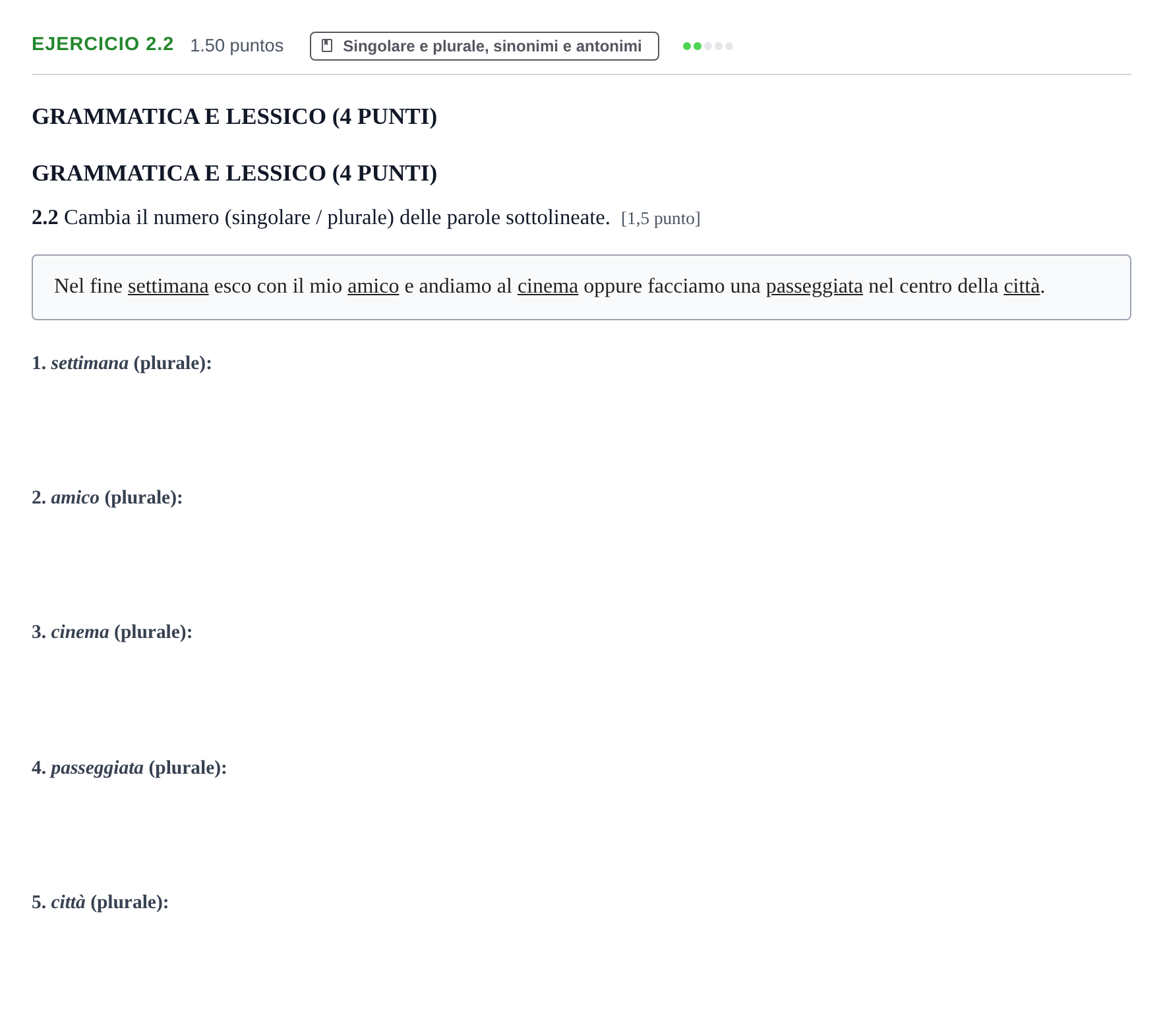 Enunciado: Ejercicio 2.2 · Italiano PAU Castilla-La Mancha Ordinaria 2026