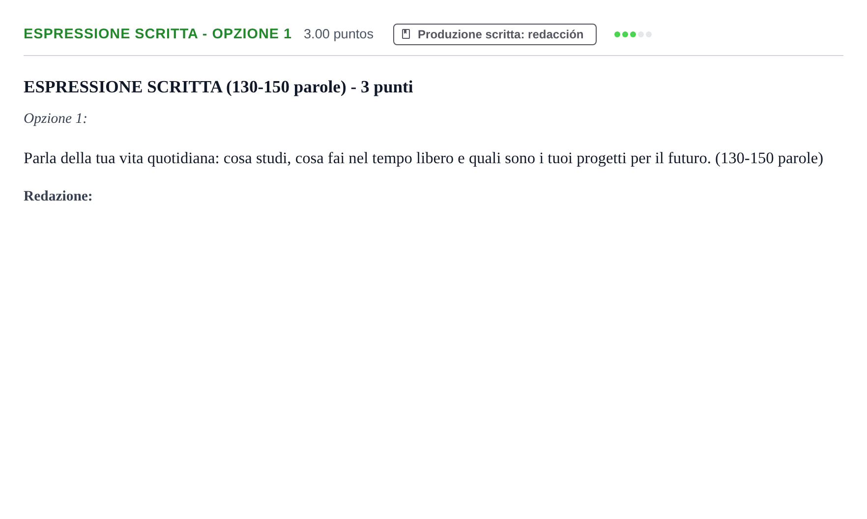Enunciado: Ejercicio Espressione scritta - Opzione 1 · Italiano PAU Castilla-La Mancha Ordinaria 2026