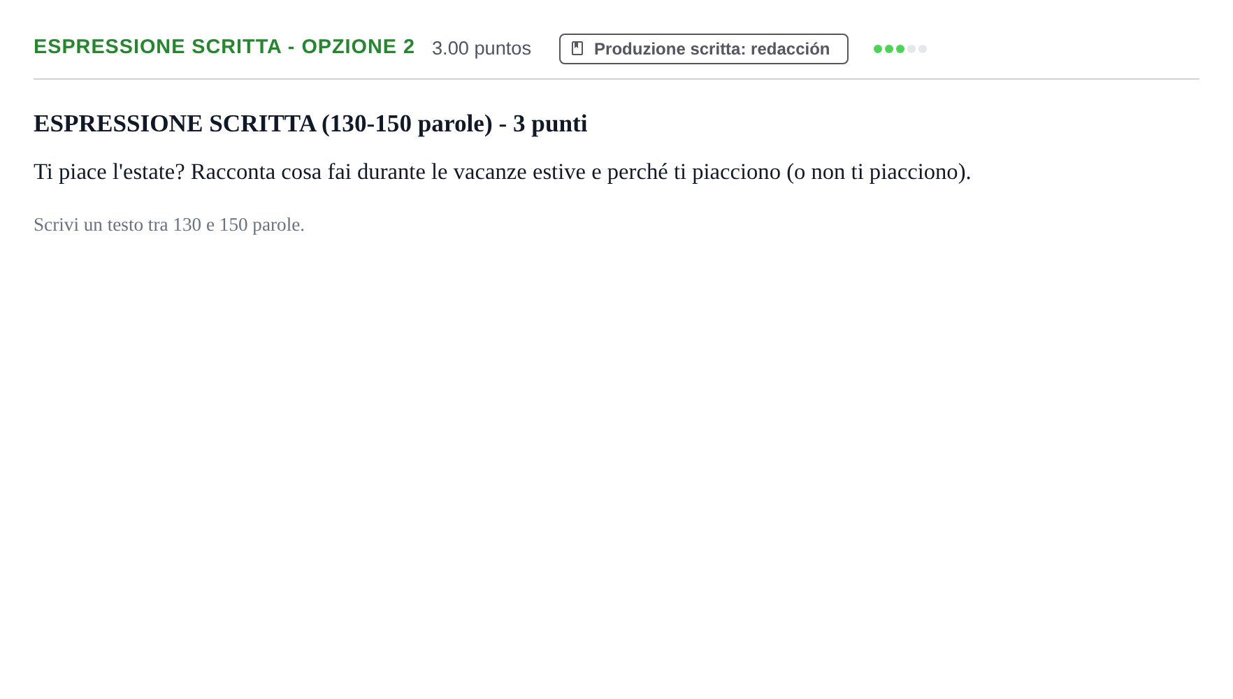 Enunciado: Ejercicio Espressione scritta - Opzione 2 · Italiano PAU Castilla-La Mancha Ordinaria 2026