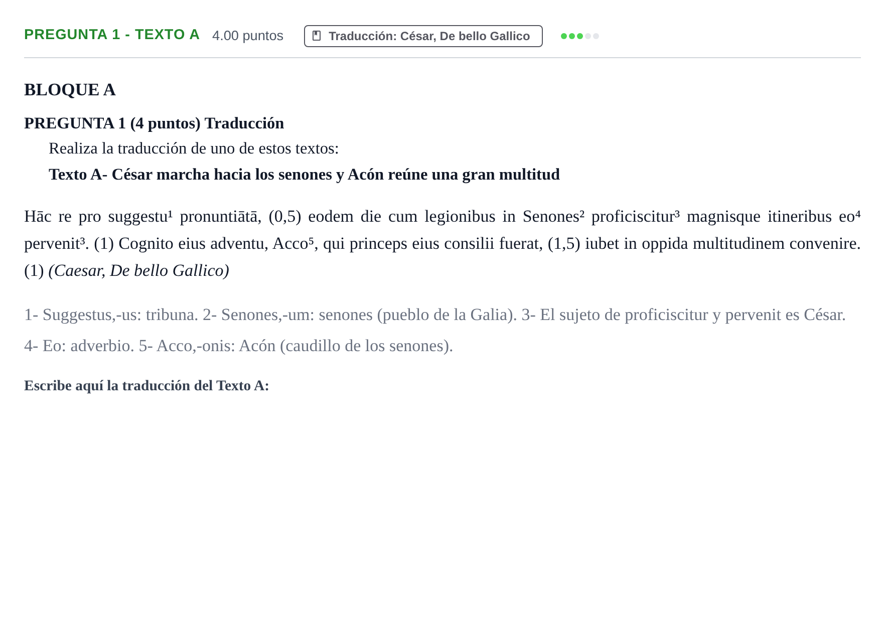 Enunciado: Pregunta 1 - Texto A · Latín II PAU Castilla-La Mancha Extraordinaria 2026