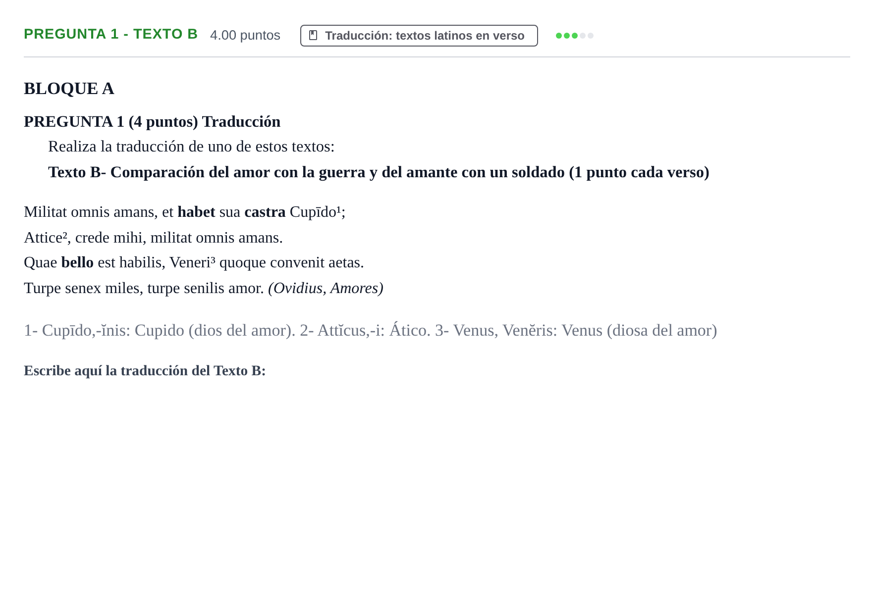 Enunciado: Pregunta 1 - Texto B · Latín II PAU Castilla-La Mancha Extraordinaria 2026