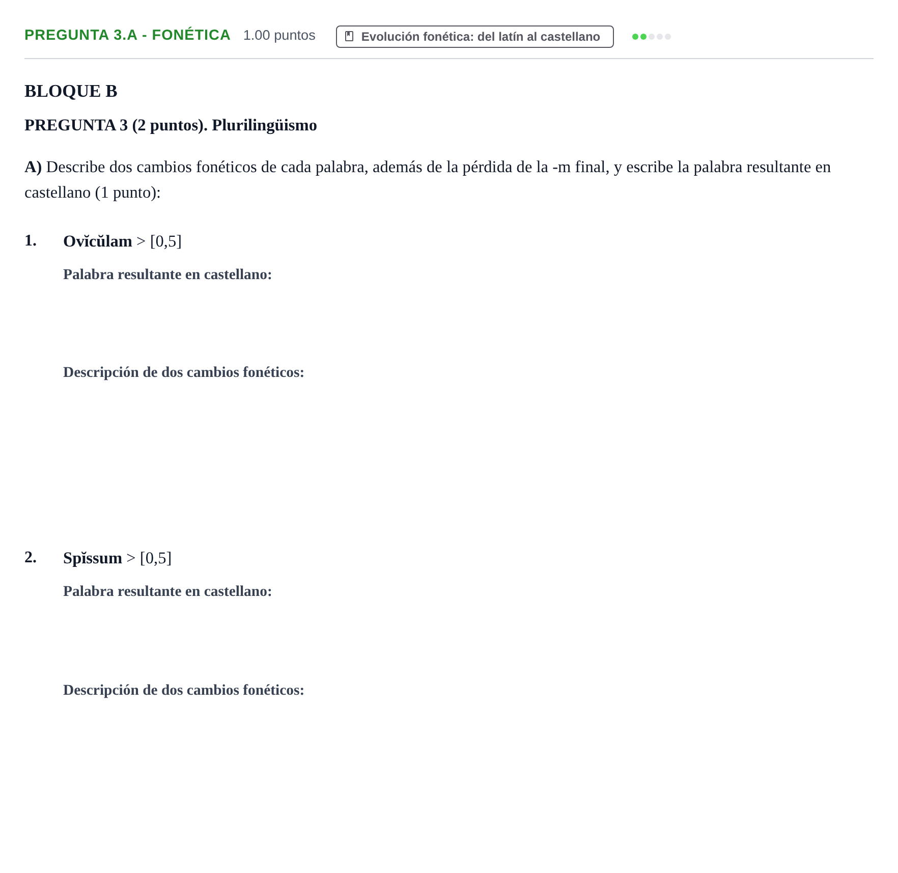 Enunciado: Pregunta 3.A - Fonética · Latín II PAU Castilla-La Mancha Extraordinaria 2026