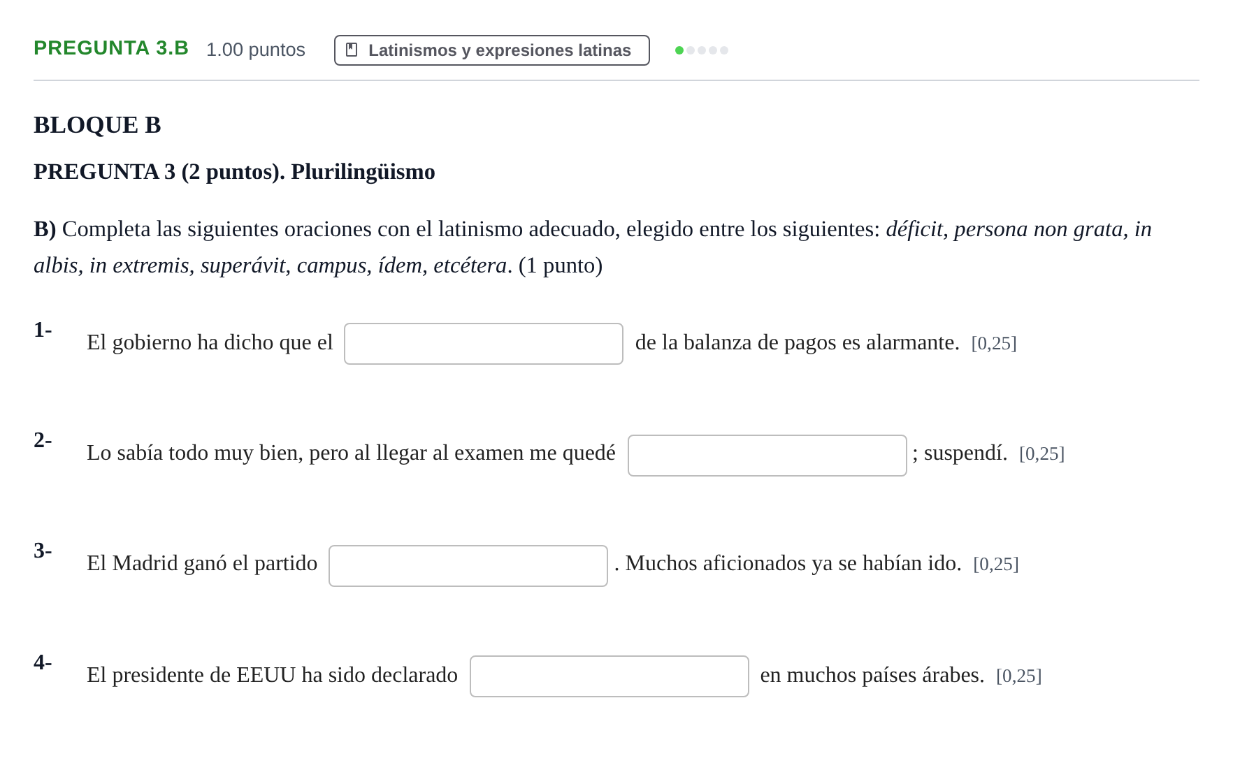 Enunciado: Pregunta 3.B - Latinismos · Latín II PAU Castilla-La Mancha Extraordinaria 2026