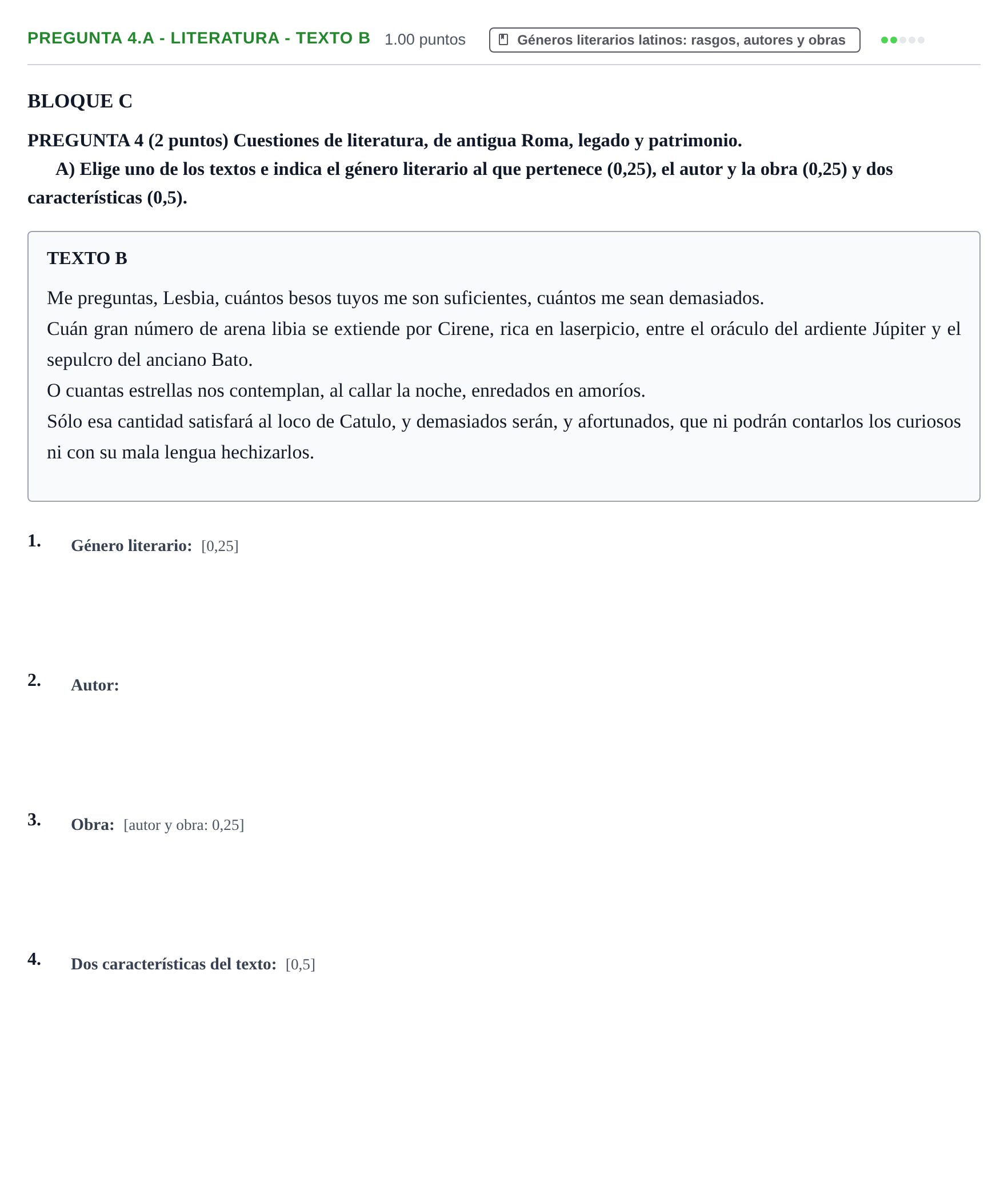 Enunciado: Pregunta 4.A - Literatura - Texto B · Latín II PAU Castilla-La Mancha Extraordinaria 2026