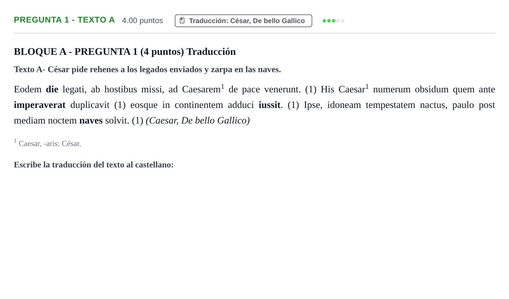 Enunciado: Pregunta 1 - Texto A · Latín II PAU Castilla-La Mancha Ordinaria 2026