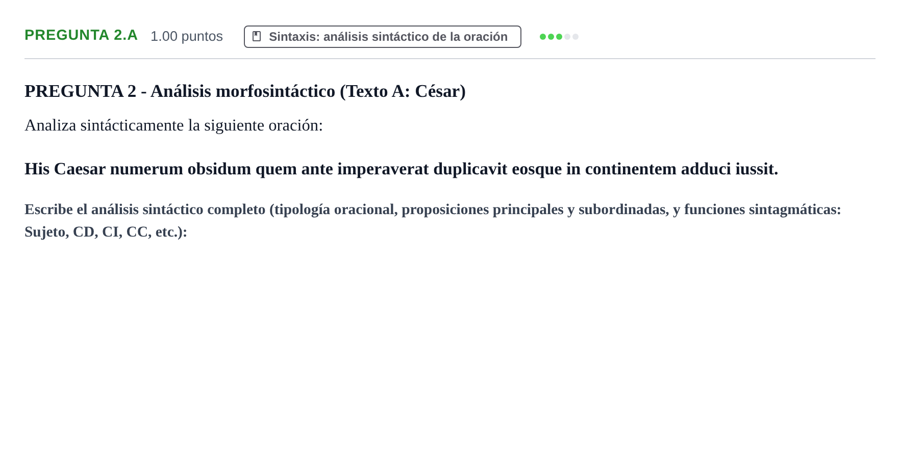 Enunciado: Pregunta 2.A - Sintaxis · Latín II PAU Castilla-La Mancha Ordinaria 2026
