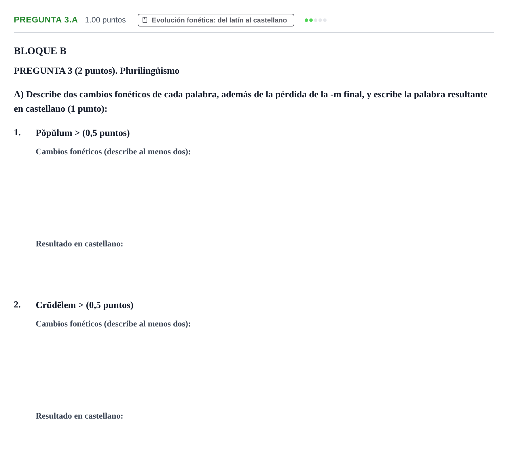 Enunciado: Pregunta 3.A · Latín II PAU Castilla-La Mancha Ordinaria 2026
