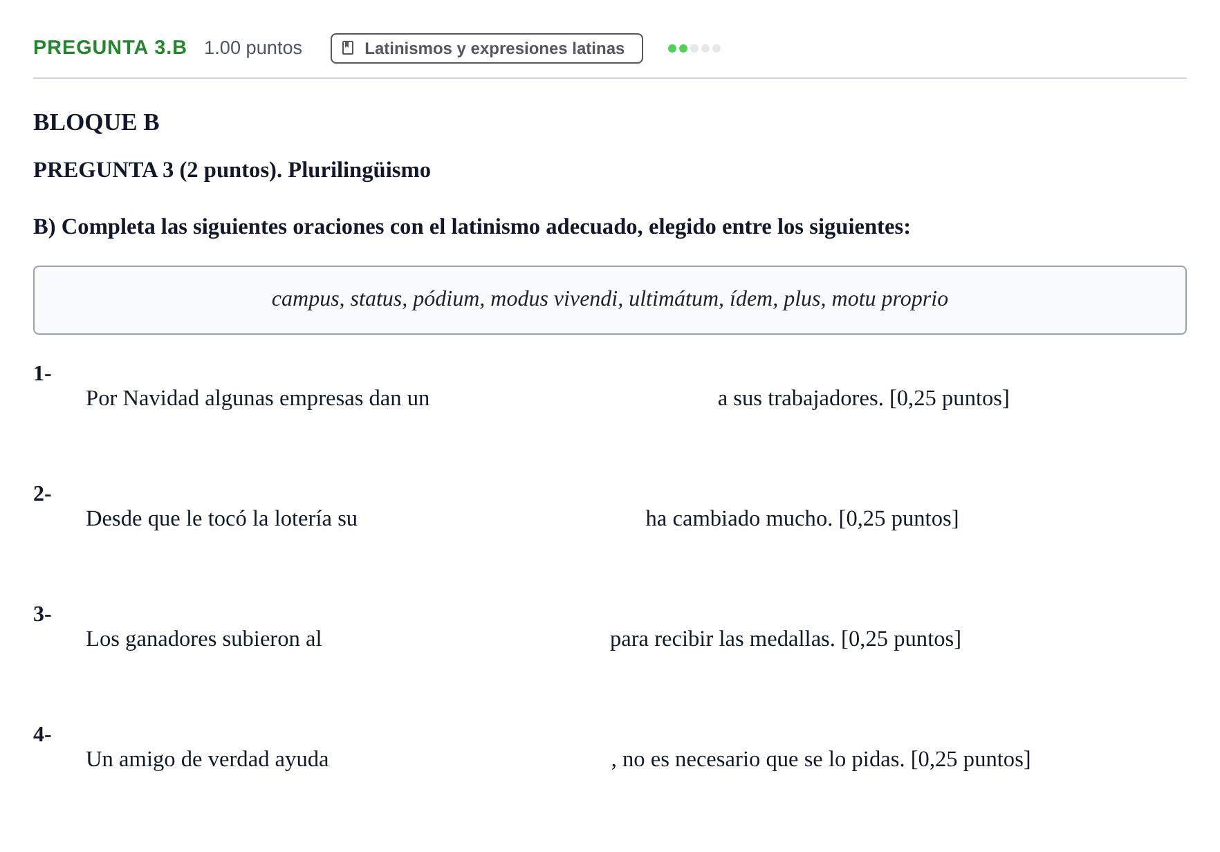 Enunciado: Pregunta 3.B · Latín II PAU Castilla-La Mancha Ordinaria 2026