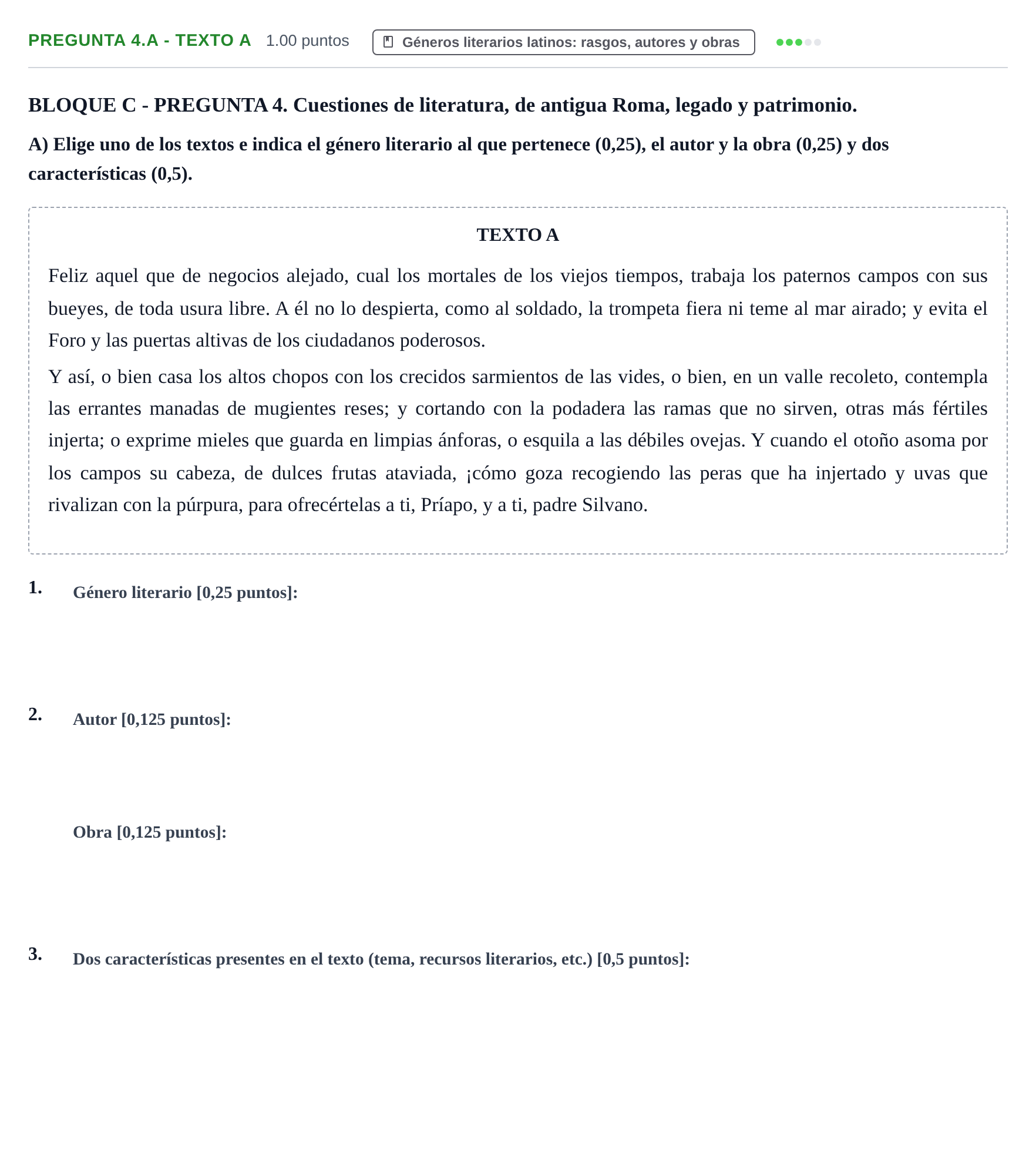 Enunciado: Pregunta 4.A - Texto A · Latín II PAU Castilla-La Mancha Ordinaria 2026