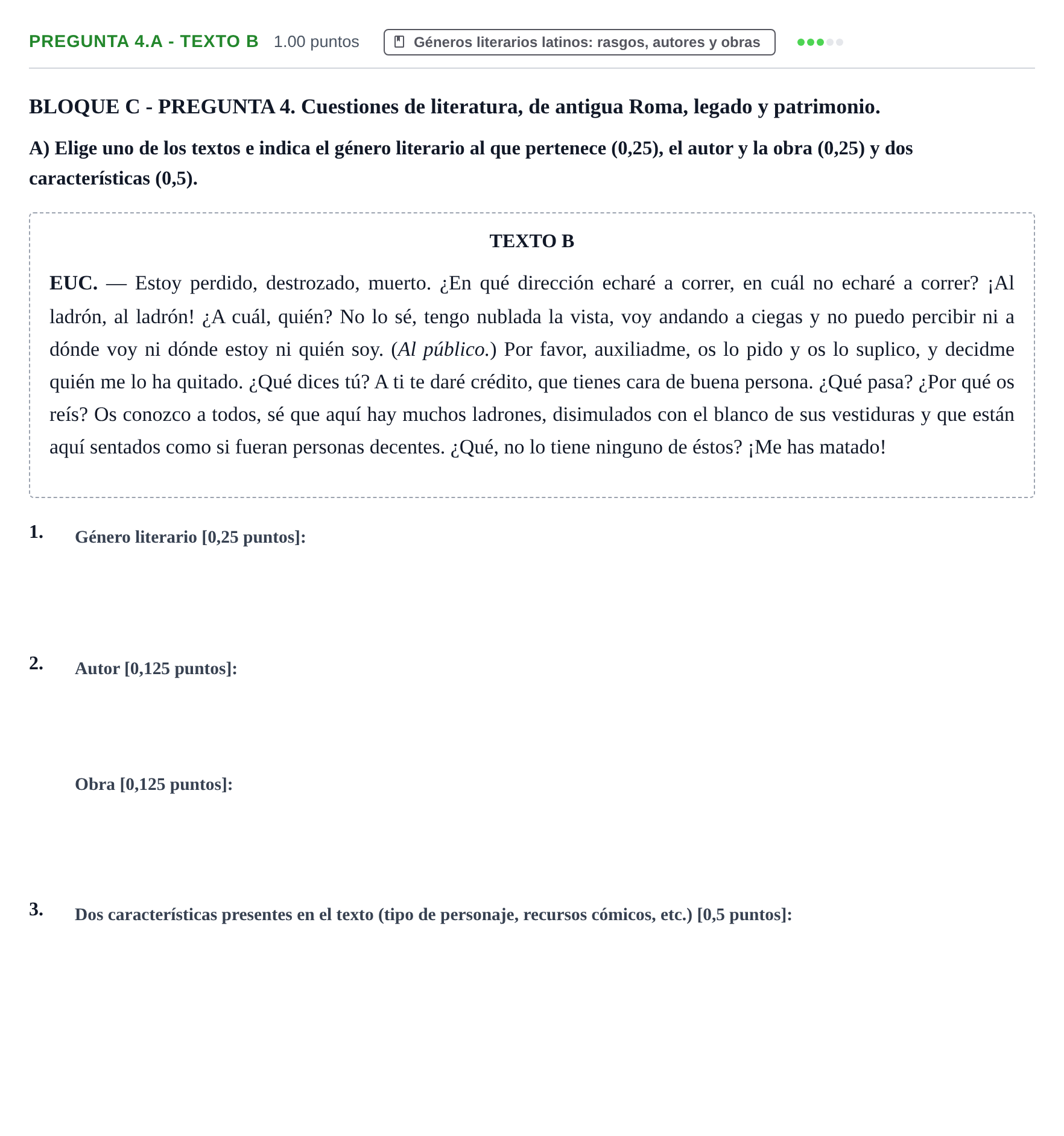 Enunciado: Pregunta 4.A - Texto B · Latín II PAU Castilla-La Mancha Ordinaria 2026