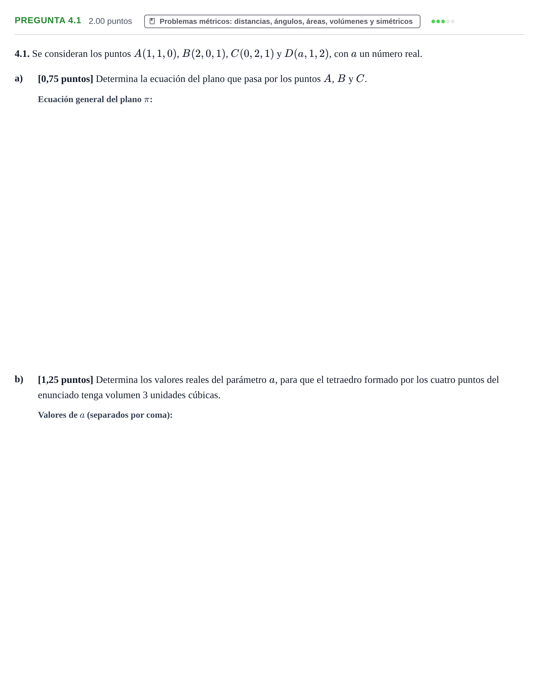 Enunciado: Pregunta 4.1 · Matemáticas II PAU Castilla-La Mancha Extraordinaria 2026