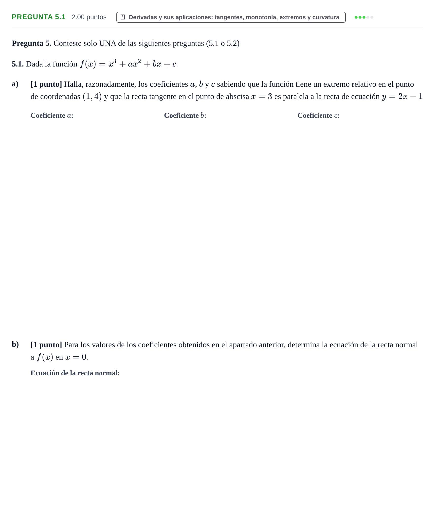 Enunciado: Pregunta 5.1 · Matemáticas II PAU Castilla-La Mancha Extraordinaria 2026