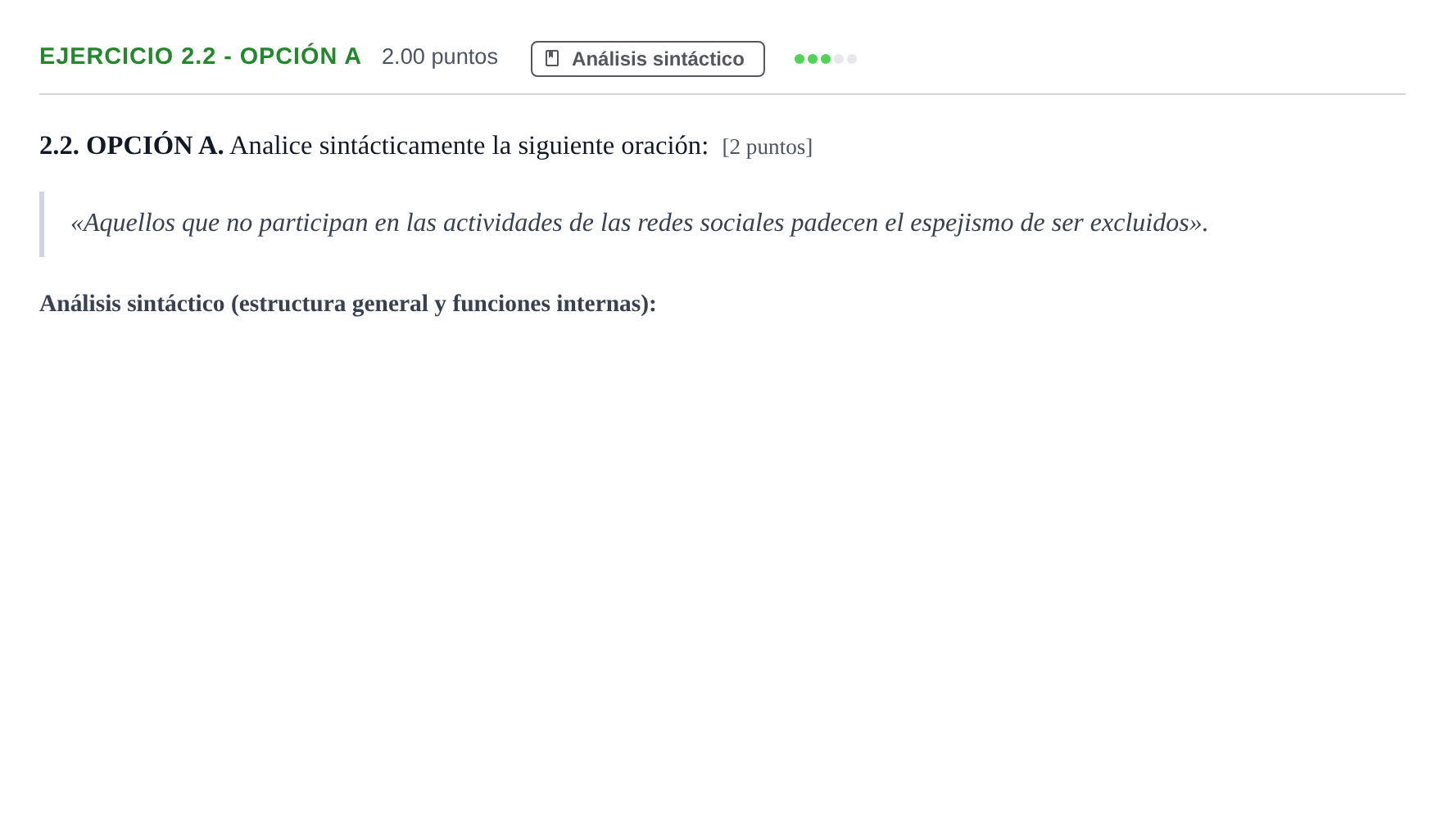 Enunciado: Ejercicio 2.2 - Opción A · Lengua Castellana y Literatura II PAU Castilla-La Mancha Ordinaria 2026