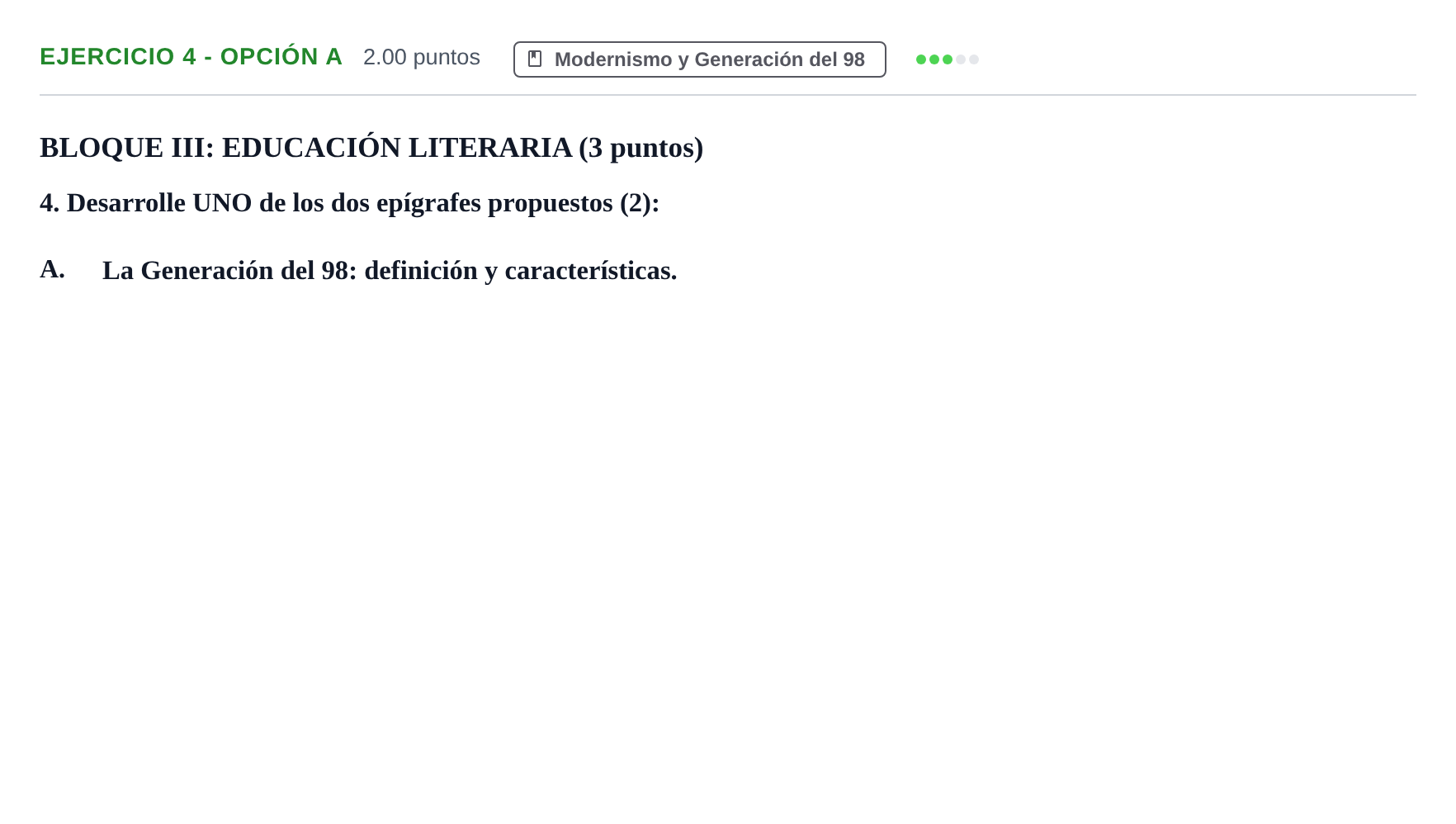 Enunciado: Ejercicio 4 - Opción A · Lengua Castellana y Literatura II PAU Castilla-La Mancha Ordinaria 2026