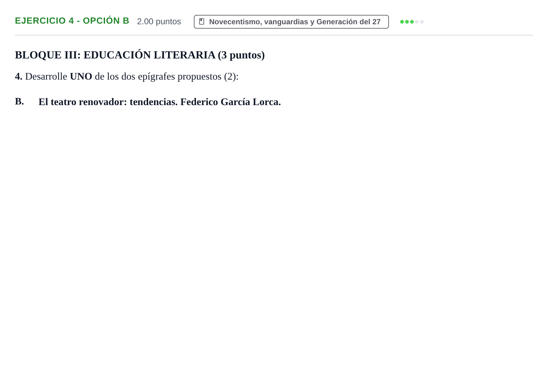 Enunciado: Ejercicio 4 - Opción B · Lengua Castellana y Literatura II PAU Castilla-La Mancha Ordinaria 2026