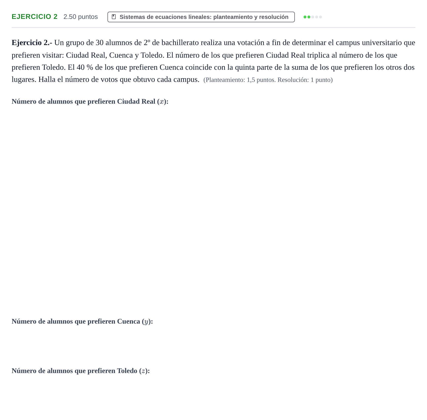 Enunciado: Ejercicio 2 · Matemáticas aplicadas a las Ciencias Sociales II PAU Castilla-La Mancha Extraordinaria 2026