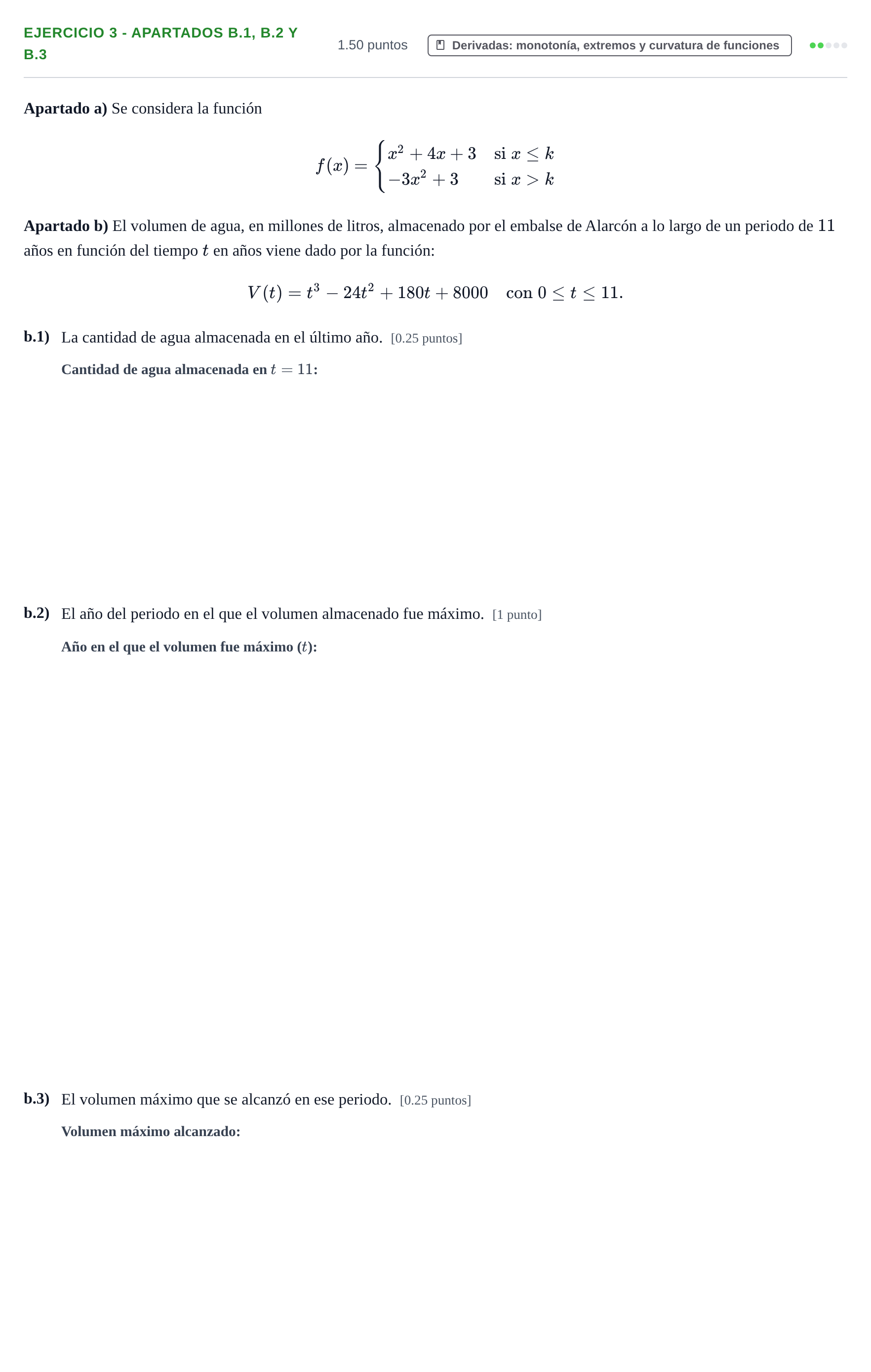 Enunciado: Ejercicio 3 - Apartados b.1, b.2 y b.3 · Matemáticas aplicadas a las Ciencias Sociales II PAU Castilla-La Mancha Extraordinaria 2026