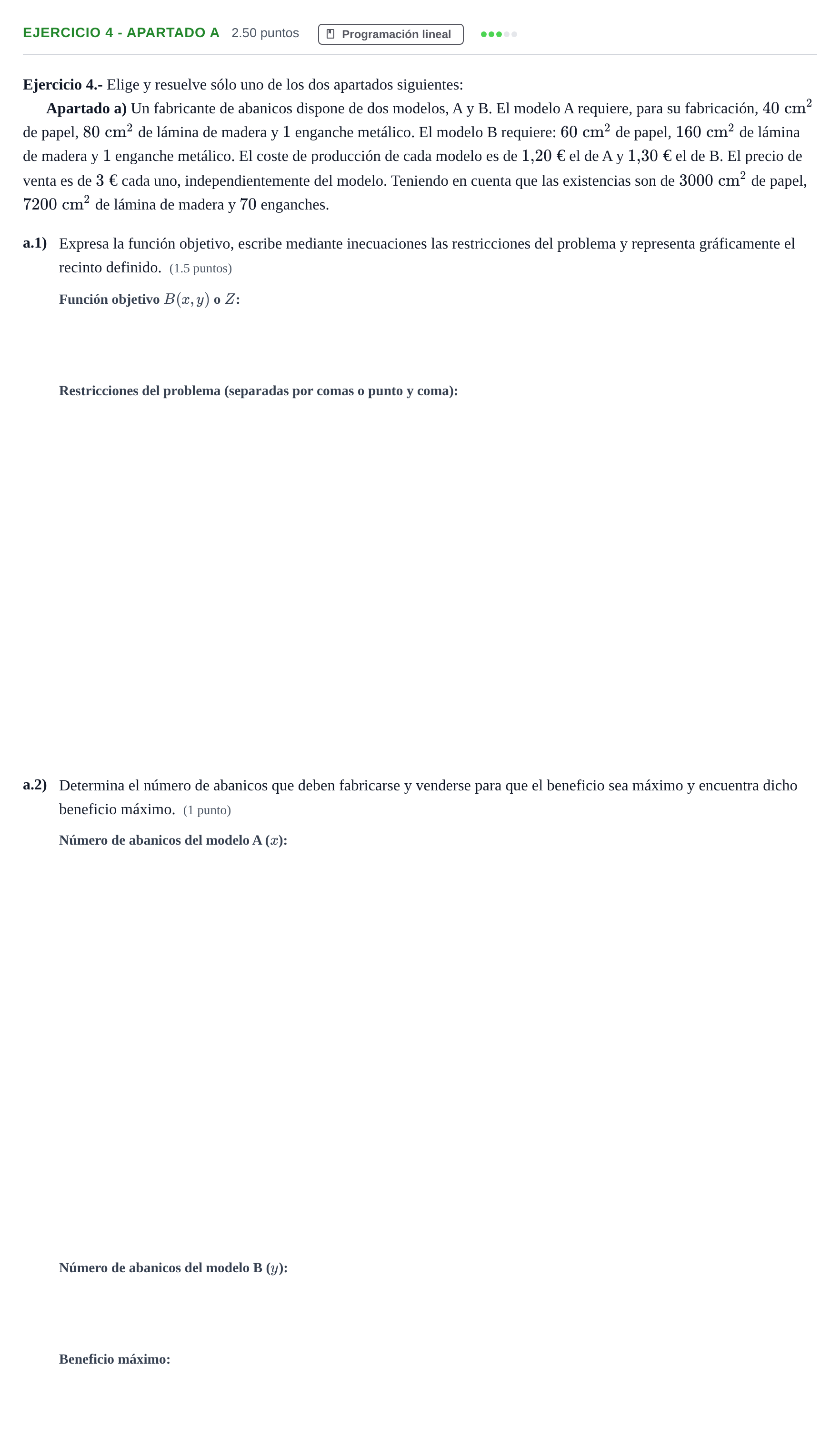 Enunciado: Ejercicio 4 - Apartado a · Matemáticas aplicadas a las Ciencias Sociales II PAU Castilla-La Mancha Extraordinaria 2026