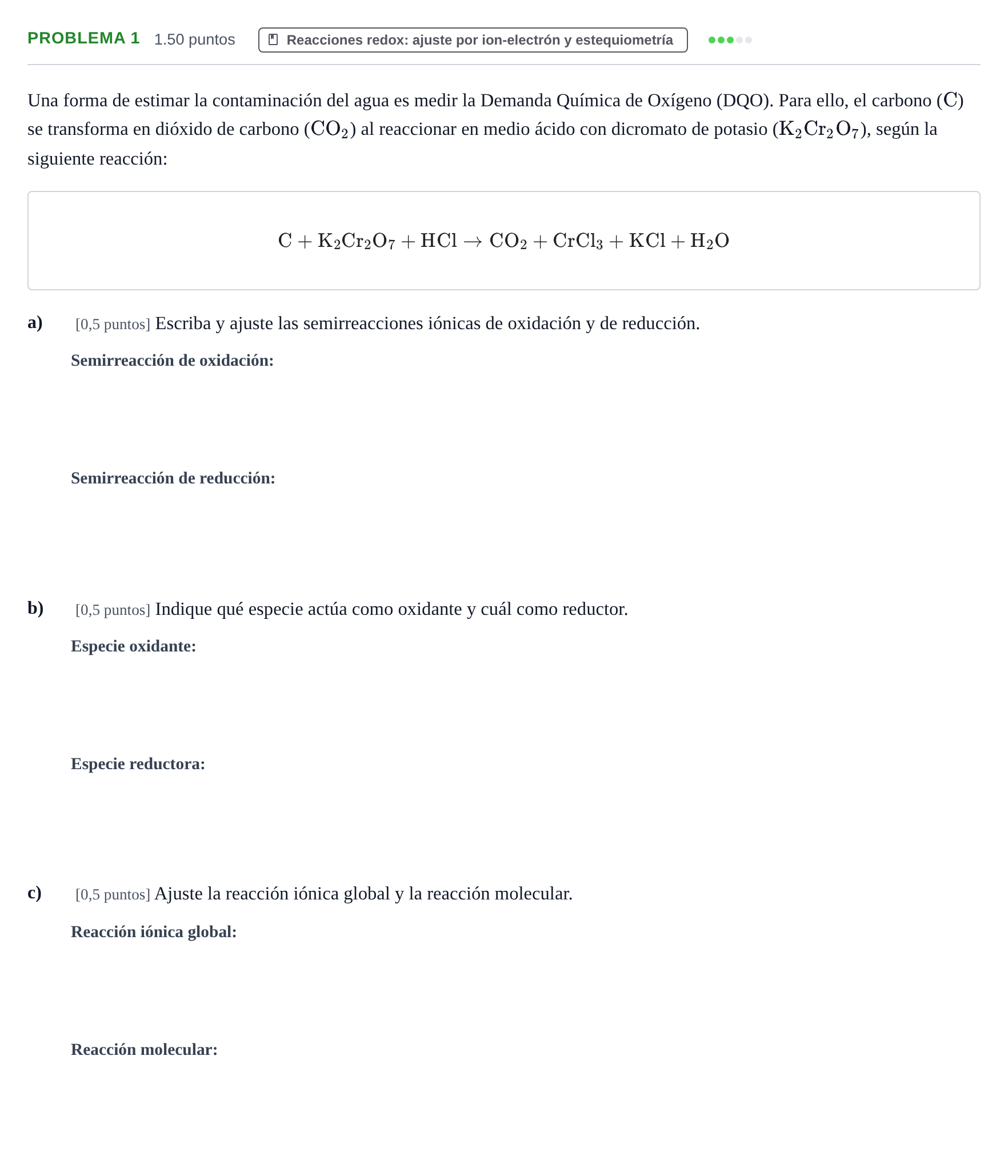 Enunciado: Problema 1 - Reacciones redox · Química PAU Castilla-La Mancha Extraordinaria 2026