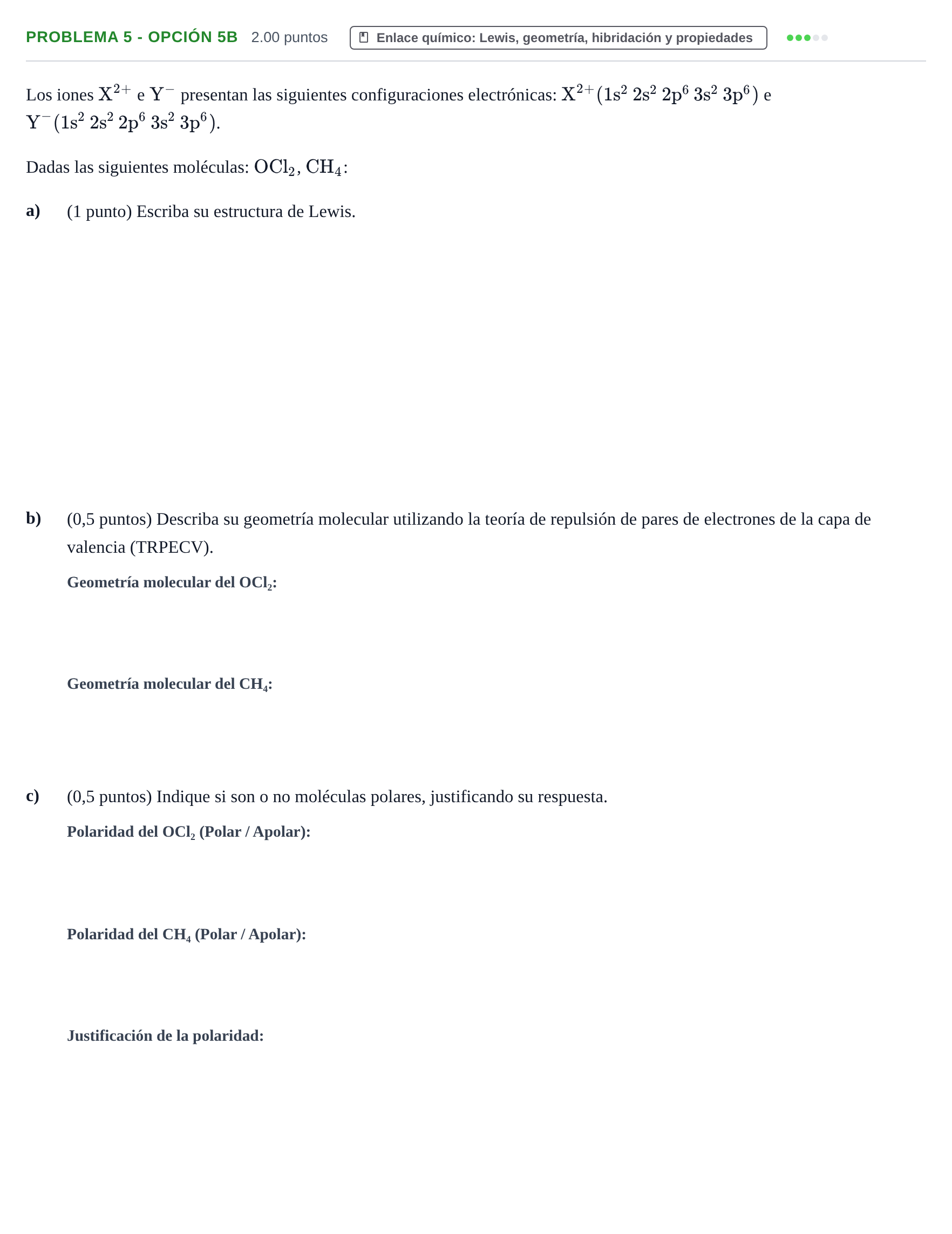 Enunciado: Problema 5 - Opción 5B · Química PAU Castilla-La Mancha Extraordinaria 2026