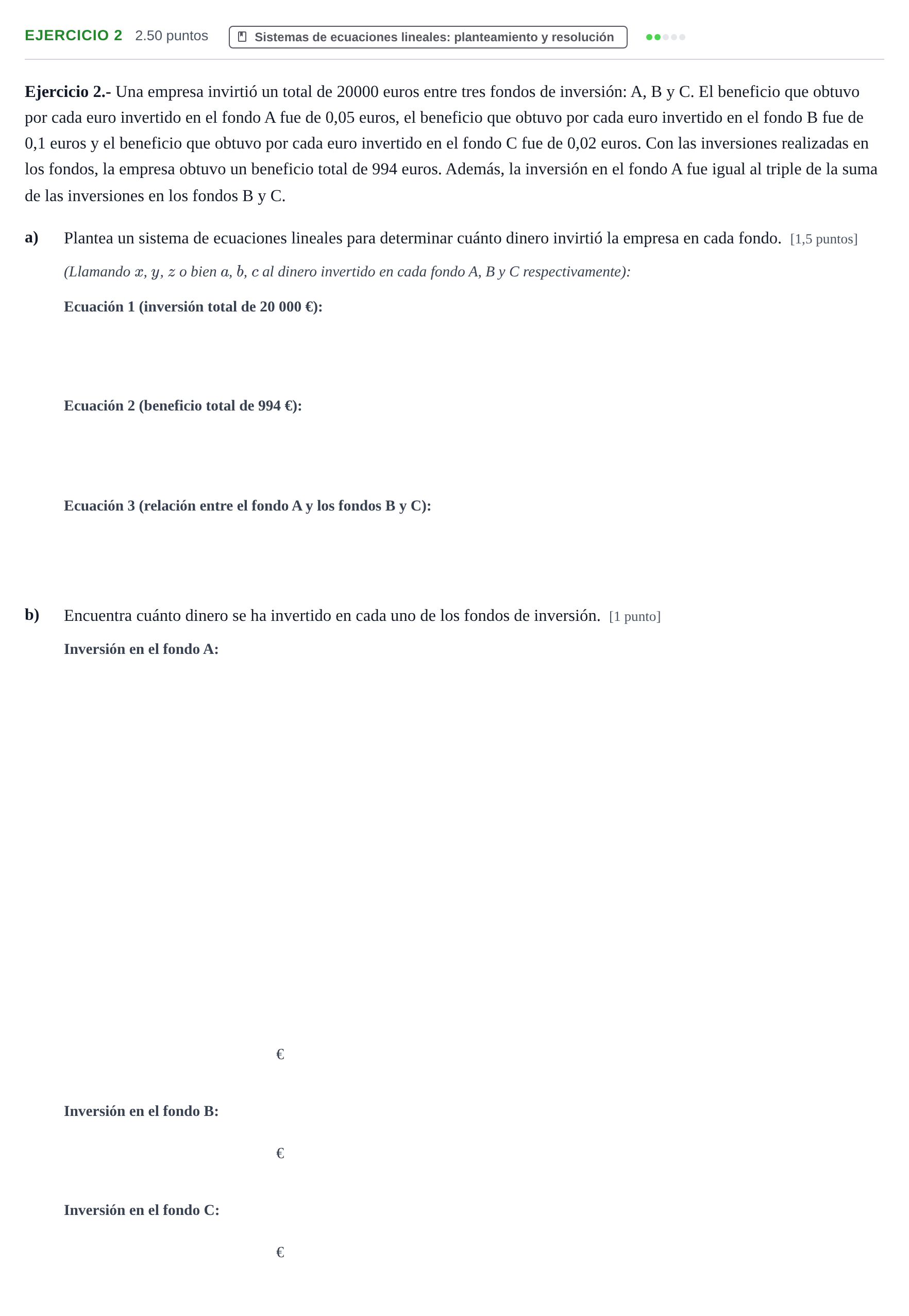 Enunciado: Ejercicio 2 · Matemáticas aplicadas a las Ciencias Sociales II PAU Castilla-La Mancha Ordinaria 2026