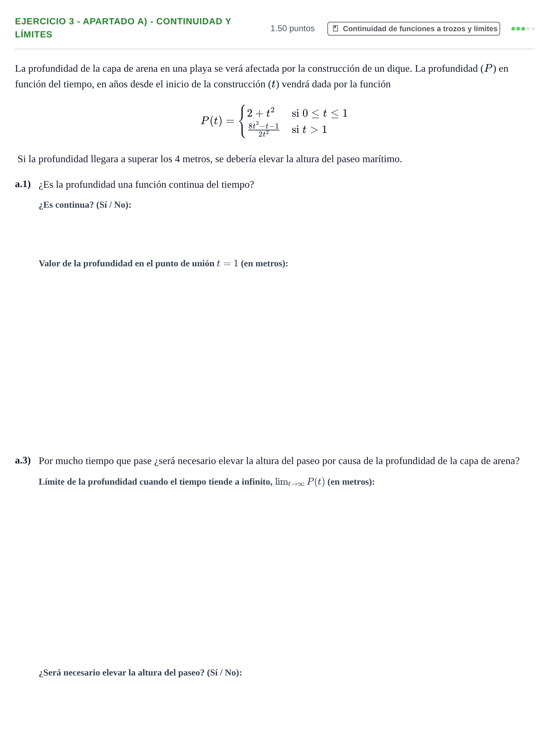 Enunciado: Ejercicio 3 - Apartado a) - Continuidad y límites · Matemáticas aplicadas a las Ciencias Sociales II PAU Castilla-La Mancha Ordinaria 2026