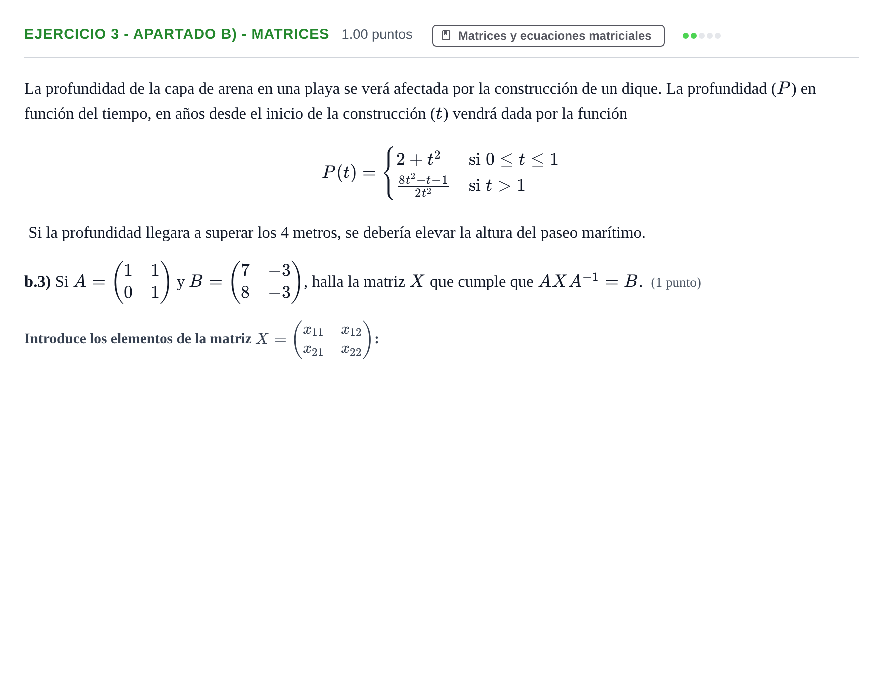 Enunciado: Ejercicio 3 - Apartado b) - Matrices · Matemáticas aplicadas a las Ciencias Sociales II PAU Castilla-La Mancha Ordinaria 2026