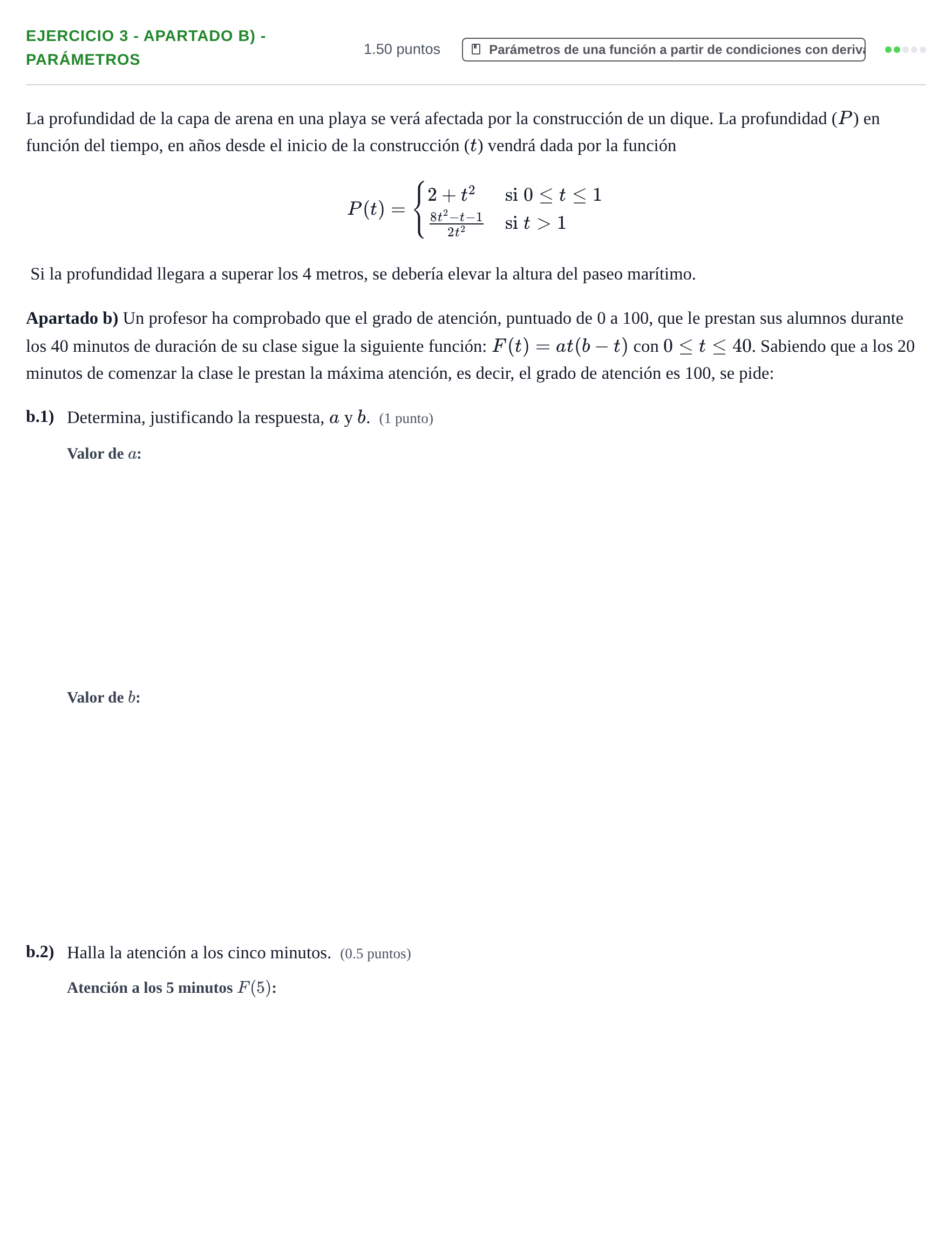 Enunciado: Ejercicio 3 - Apartado b) - Parámetros · Matemáticas aplicadas a las Ciencias Sociales II PAU Castilla-La Mancha Ordinaria 2026