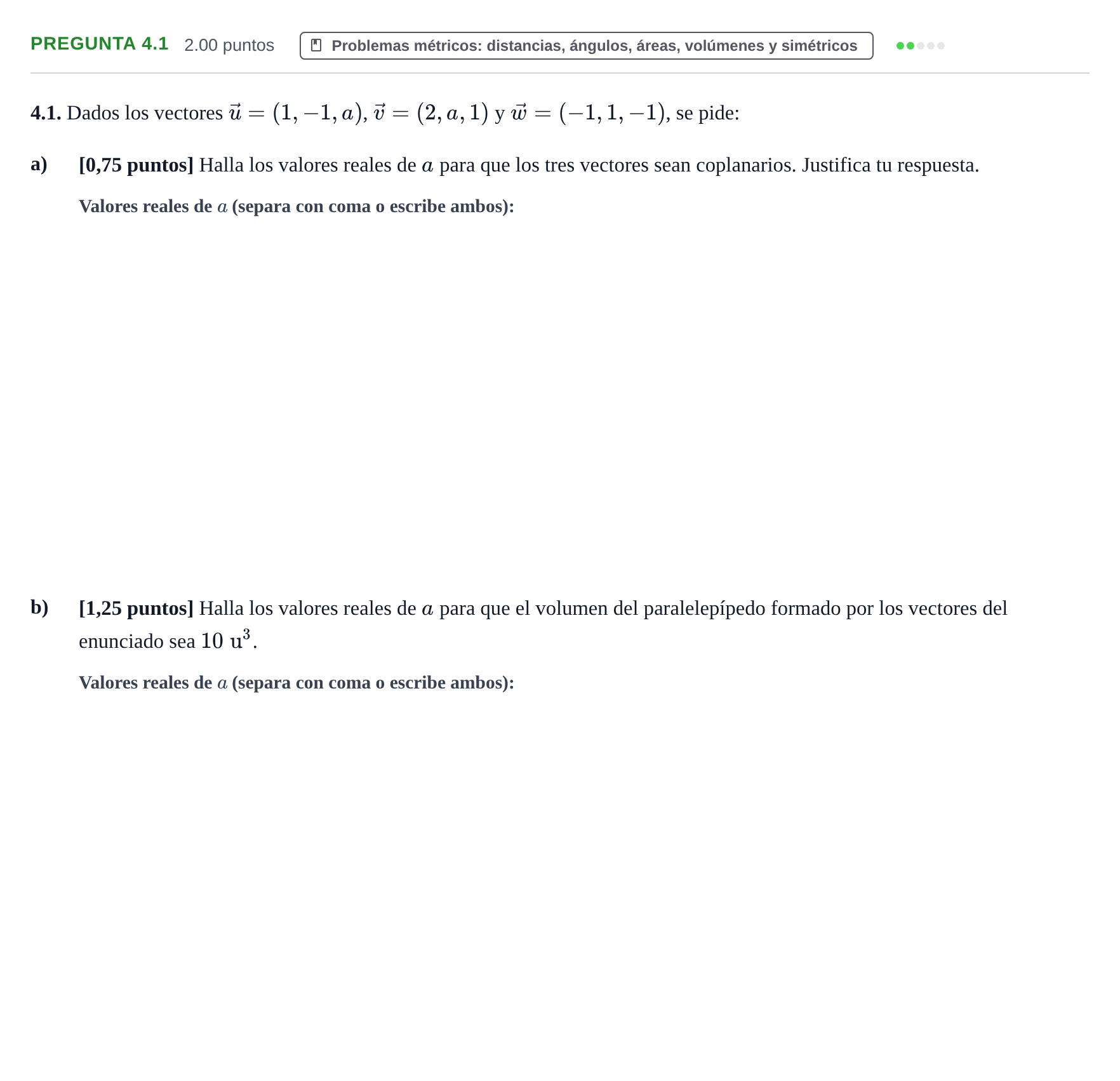 Enunciado: Pregunta 4.1 · Matemáticas II PAU Castilla-La Mancha Ordinaria 2026