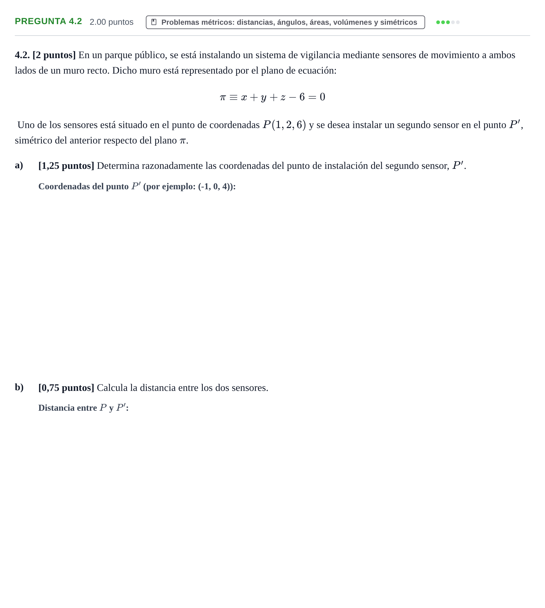 Enunciado: Pregunta 4.2 · Matemáticas II PAU Castilla-La Mancha Ordinaria 2026