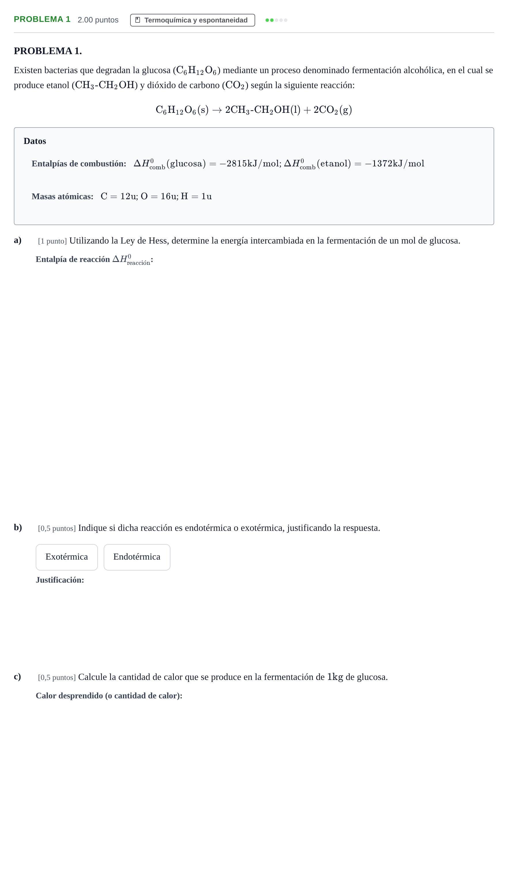 Enunciado: PROBLEMA 1 · Química PAU Castilla-La Mancha Ordinaria 2026