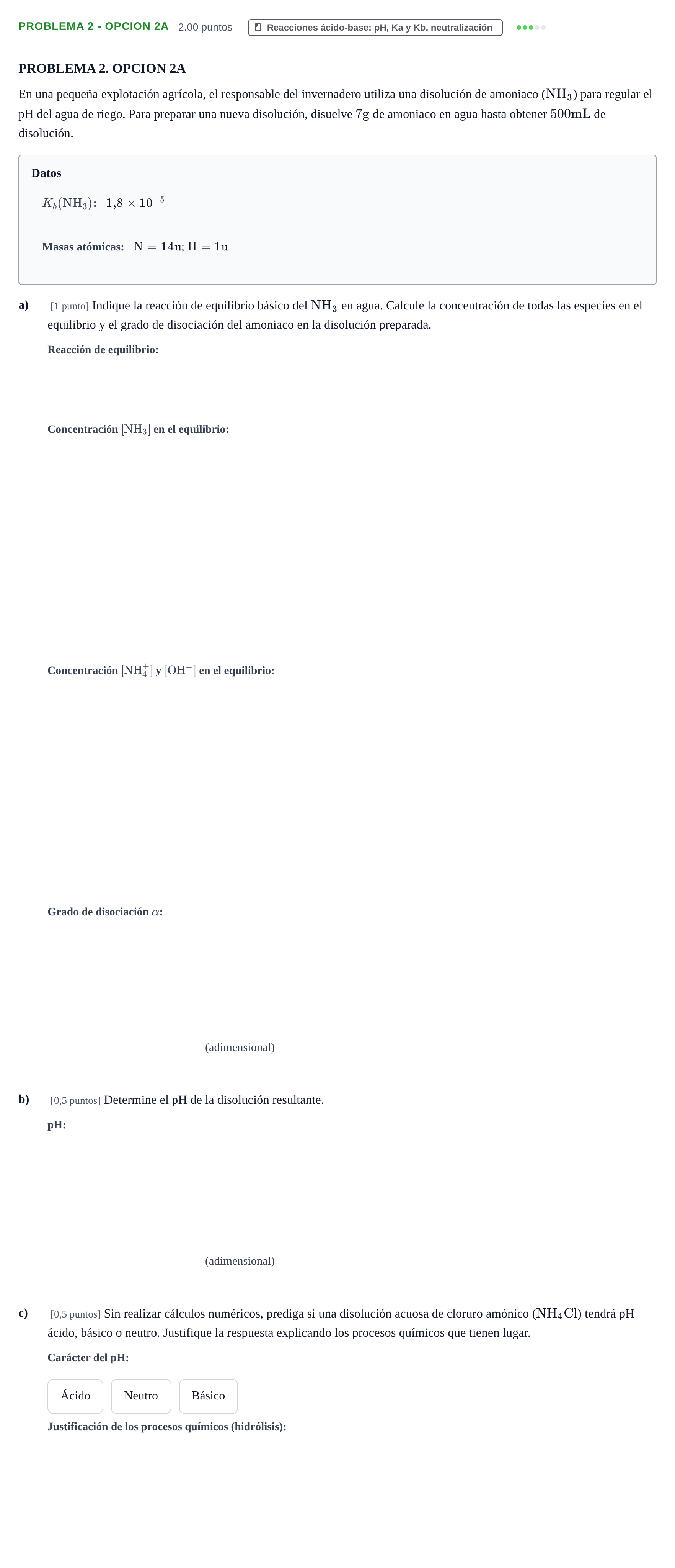 Enunciado: PROBLEMA 2 - OPCION 2A · Química PAU Castilla-La Mancha Ordinaria 2026