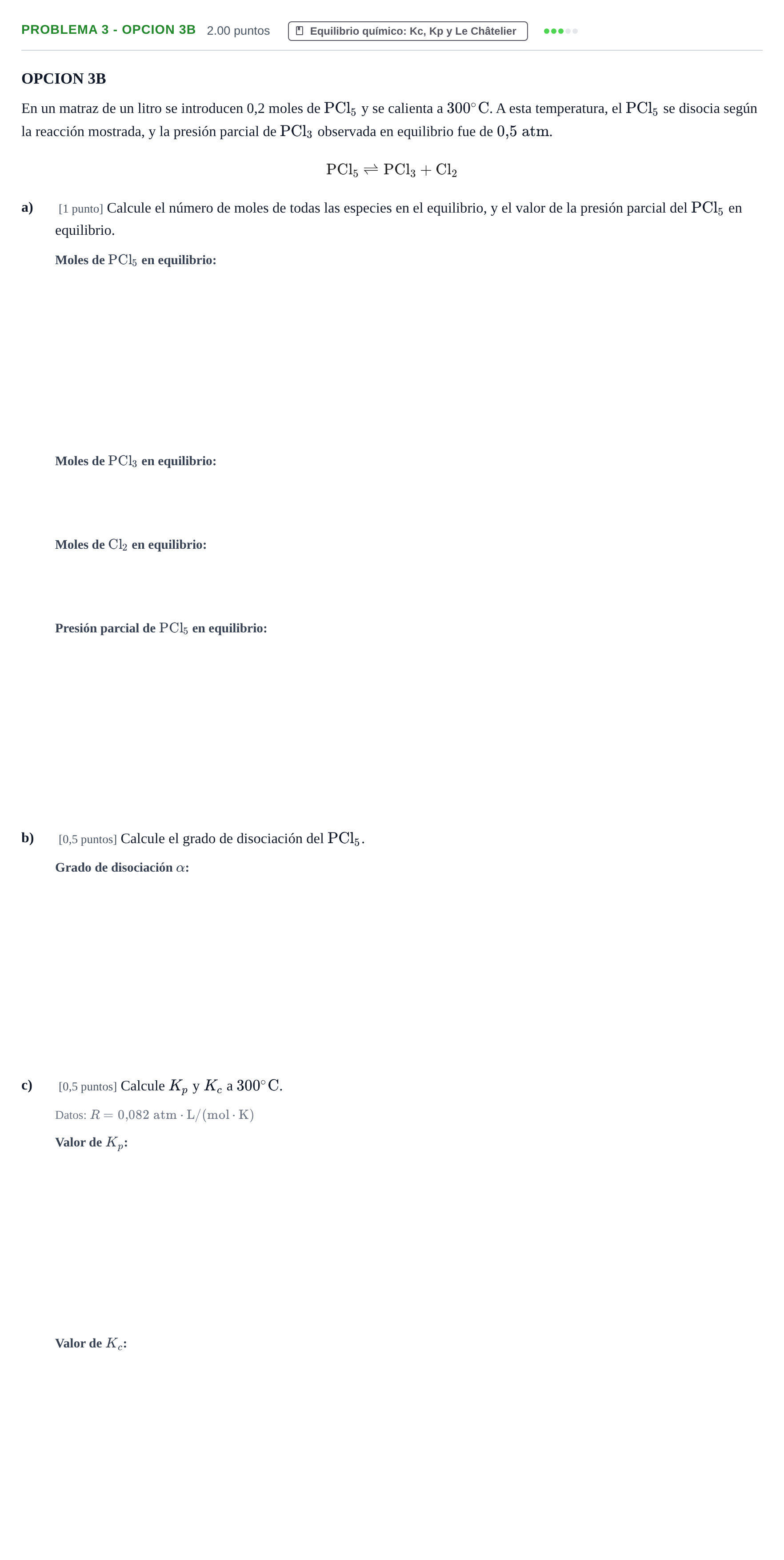 Enunciado: PROBLEMA 3 - OPCION 3B · Química PAU Castilla-La Mancha Ordinaria 2026