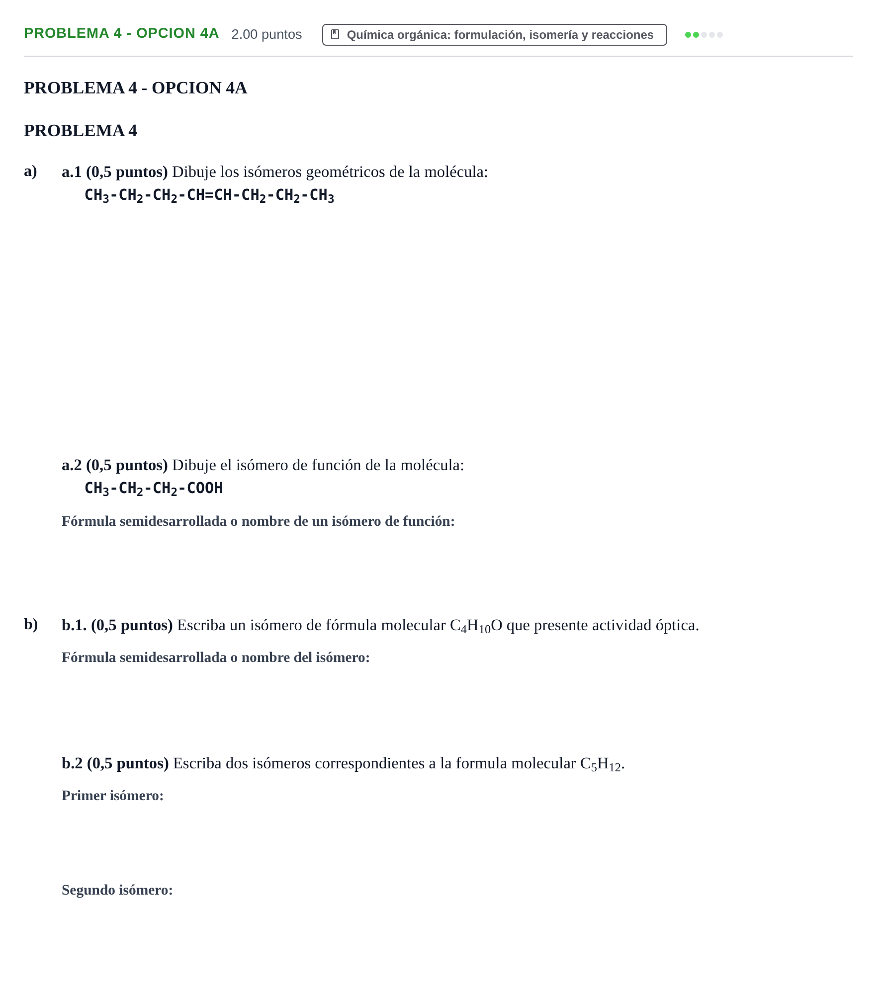 Enunciado: PROBLEMA 4 - OPCION 4A · Química PAU Castilla-La Mancha Ordinaria 2026