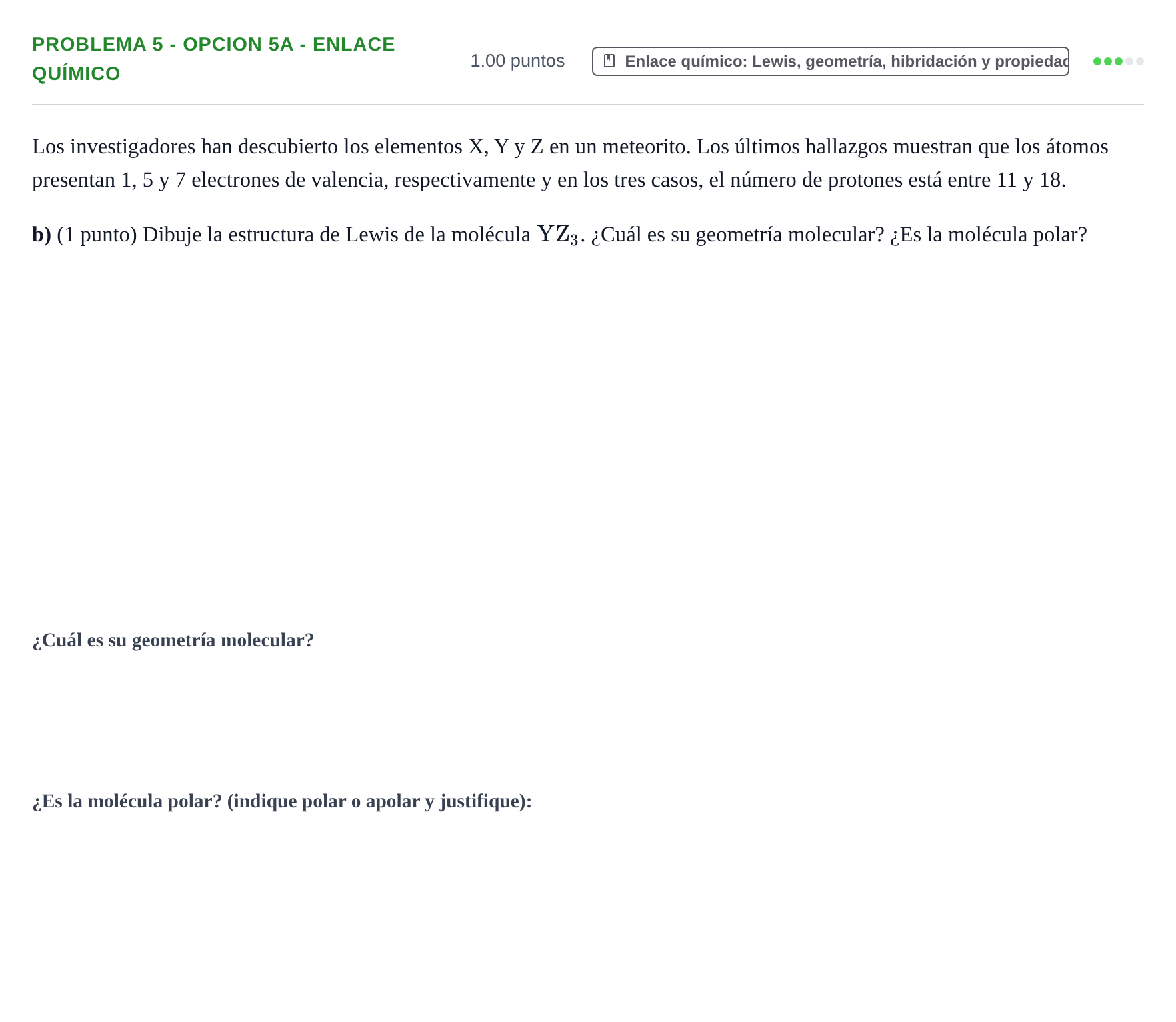 Enunciado: PROBLEMA 5 - OPCION 5A - Enlace químico · Química PAU Castilla-La Mancha Ordinaria 2026