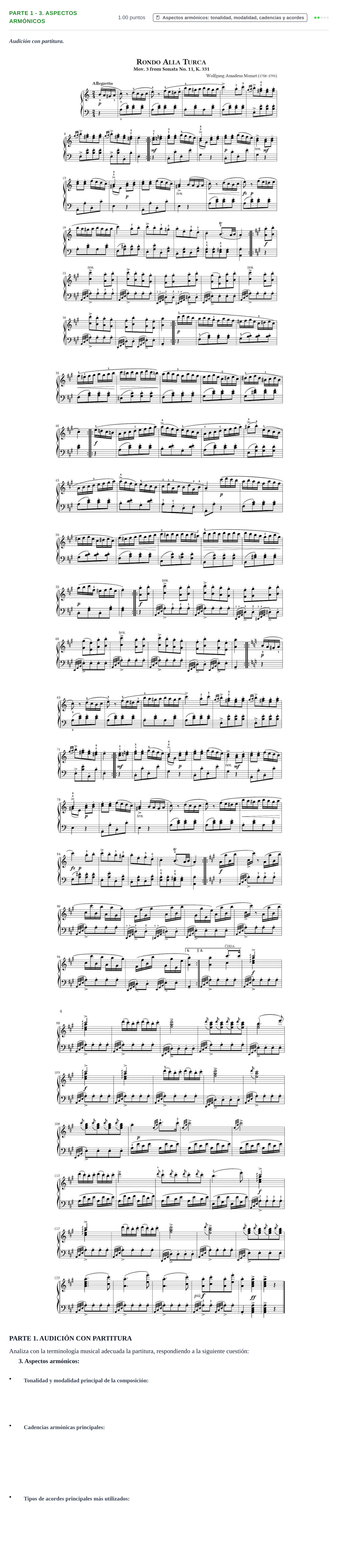 Enunciado: Ejercicio Parte 1 - 3. Aspectos armónicos · Análisis Musical II PAU Castilla-La Mancha Extraordinaria 2026