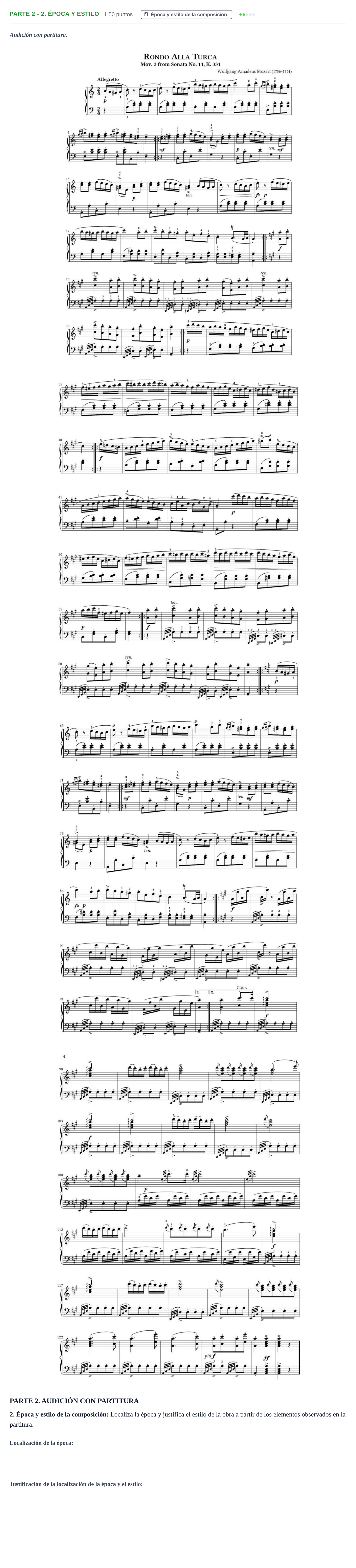Enunciado: Ejercicio Parte 2 - 2. Época y estilo · Análisis Musical II PAU Castilla-La Mancha Extraordinaria 2026