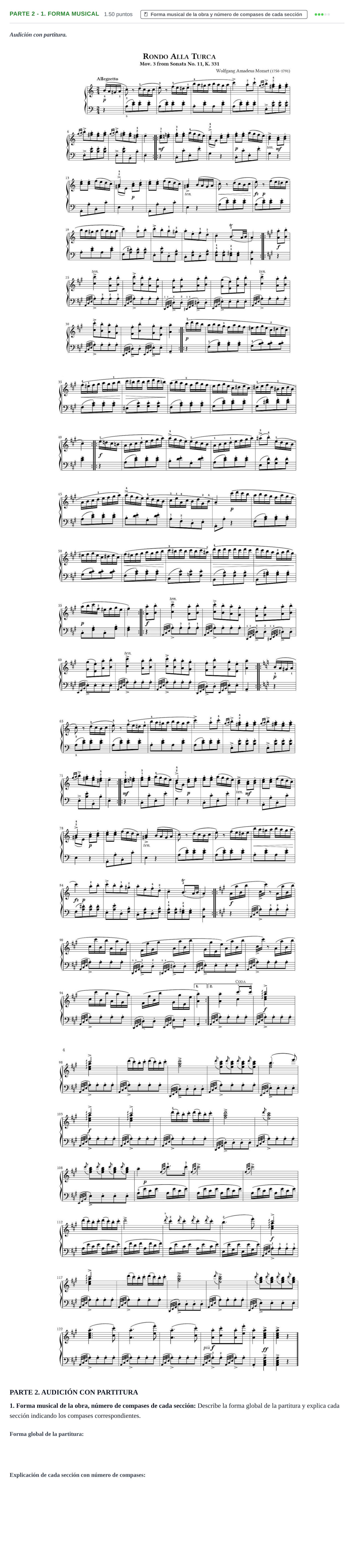 Enunciado: Ejercicio Parte 2 - 1. Forma musical · Análisis Musical II PAU Castilla-La Mancha Extraordinaria 2026