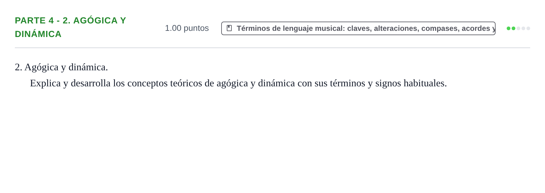 Enunciado: Ejercicio Parte 4 - 2. Agógica y dinámica · Análisis Musical II PAU Castilla-La Mancha Extraordinaria 2026