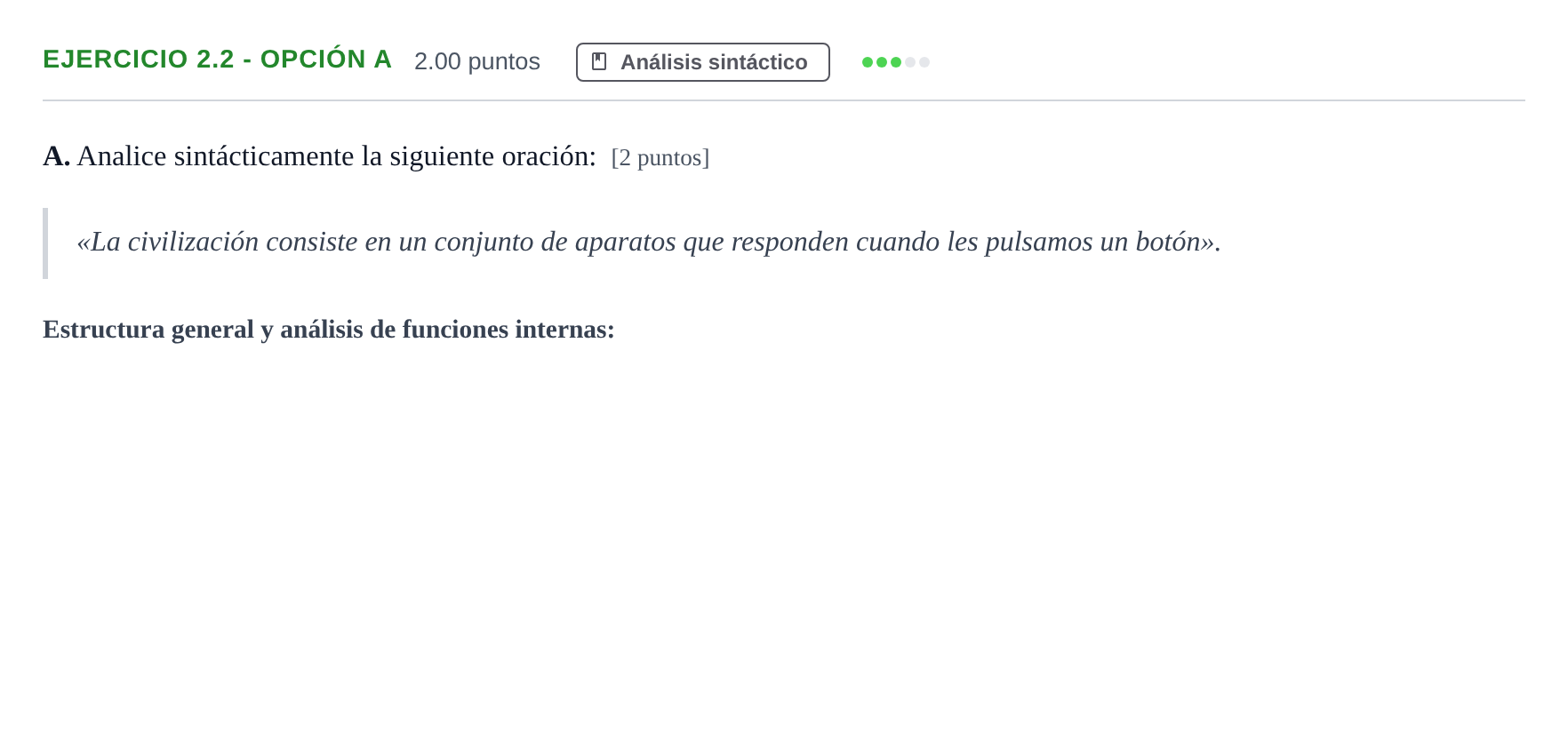 Enunciado: Ejercicio 2.2 - Opción A · Lengua Castellana y Literatura II PAU Castilla-La Mancha Extraordinaria 2026