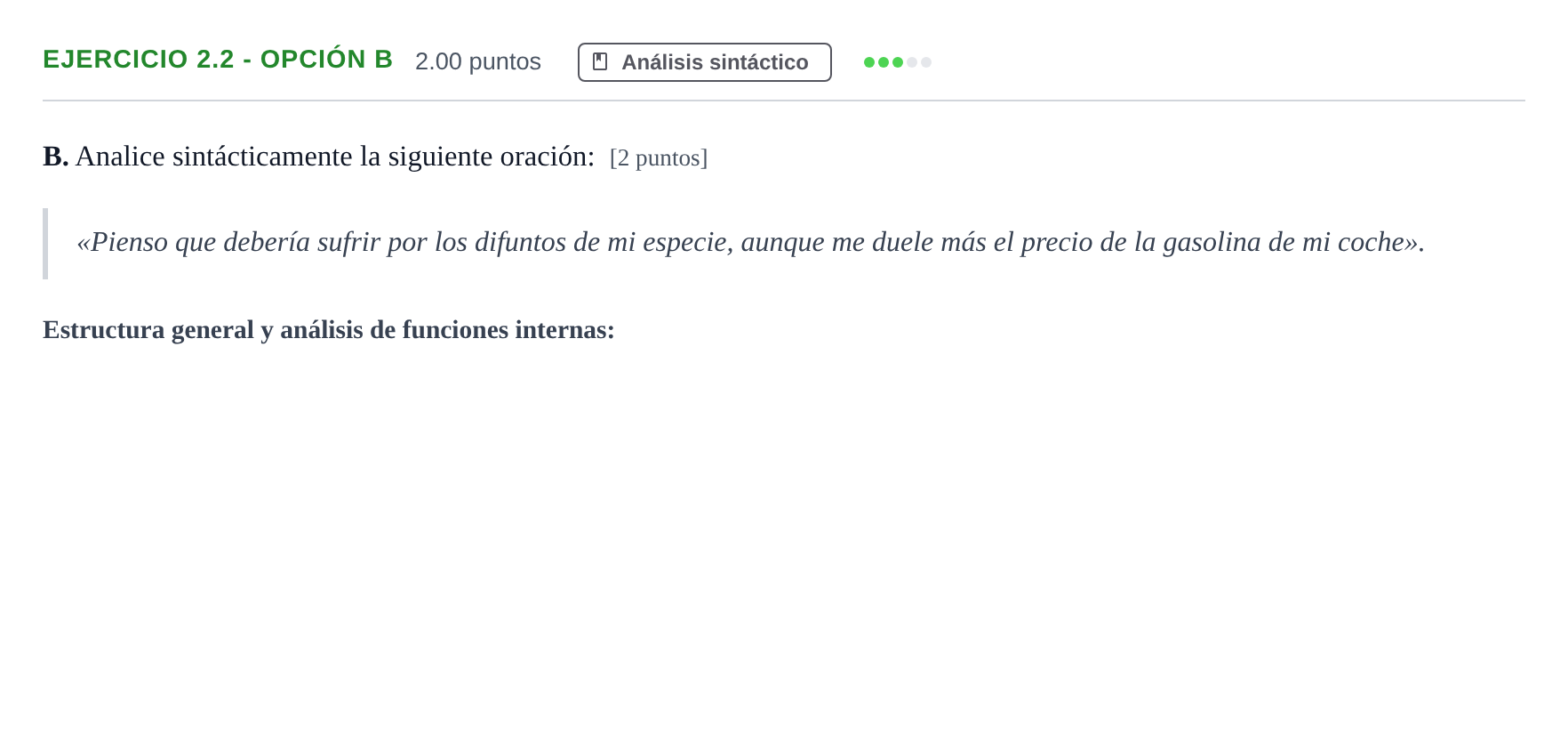 Enunciado: Ejercicio 2.2 - Opción B · Lengua Castellana y Literatura II PAU Castilla-La Mancha Extraordinaria 2026