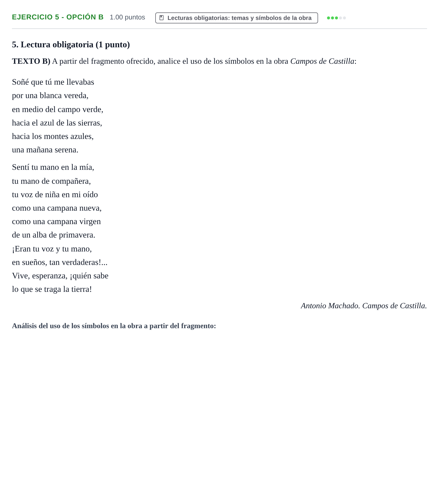 Enunciado: Ejercicio 5 - Opción B · Lengua Castellana y Literatura II PAU Castilla-La Mancha Extraordinaria 2026
