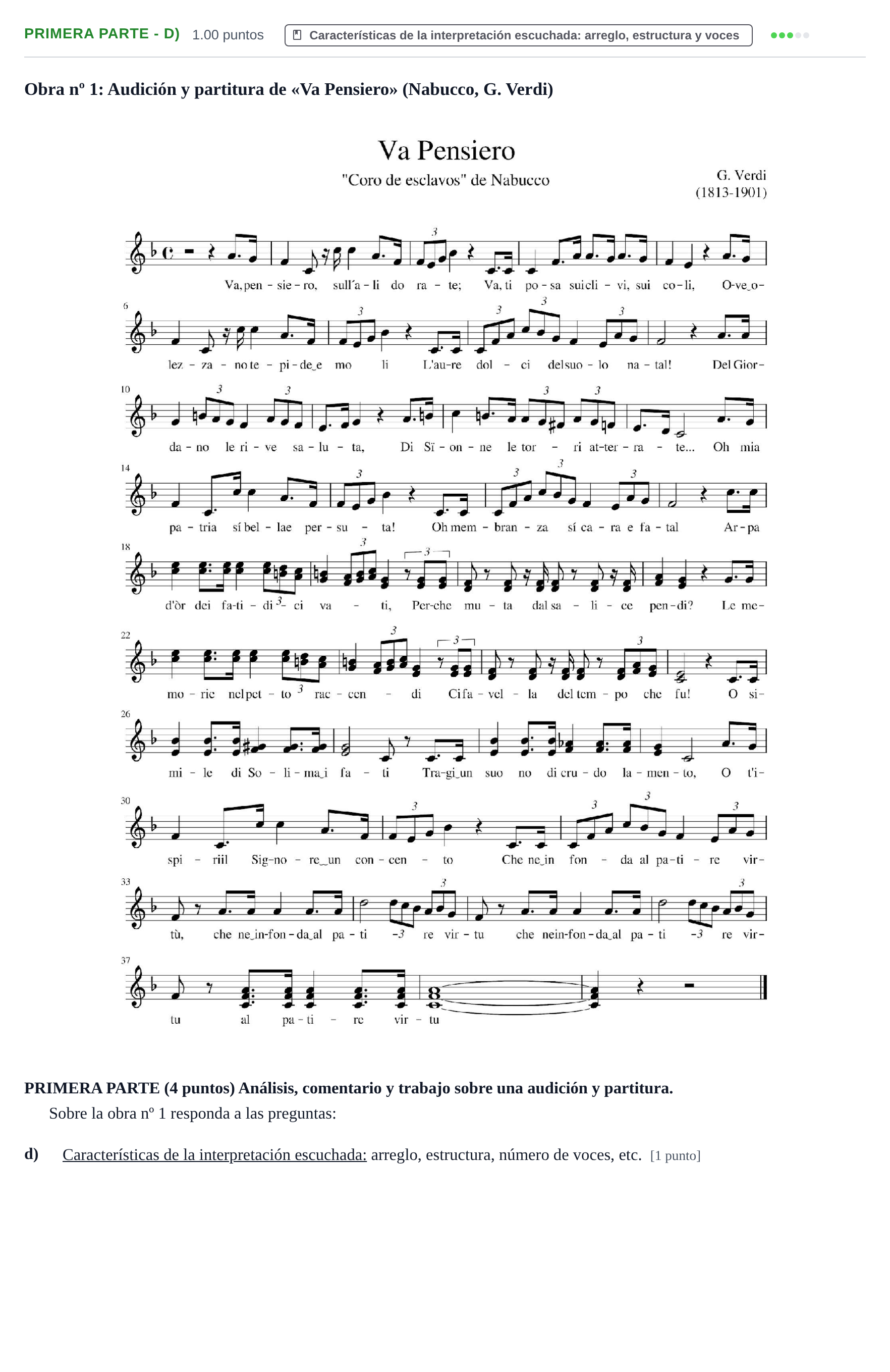 Enunciado: Ejercicio Primera Parte - d) · Coro y Técnica Vocal PAU Castilla-La Mancha Extraordinaria 2026