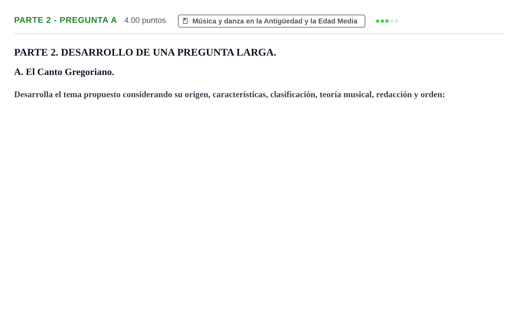 Enunciado: Ejercicio Parte 2 - Pregunta A · Historia de la Música y de la Danza PAU Castilla-La Mancha Extraordinaria 2026