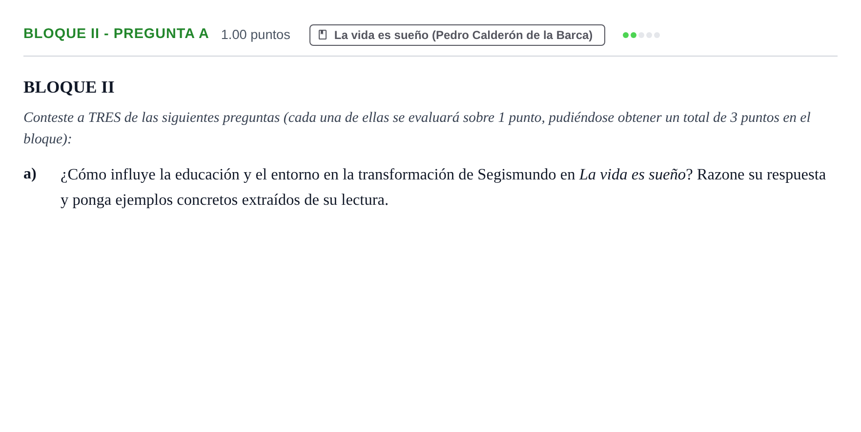 Enunciado: Bloque II - Pregunta a · Literatura Dramática PAU Castilla-La Mancha Extraordinaria 2026