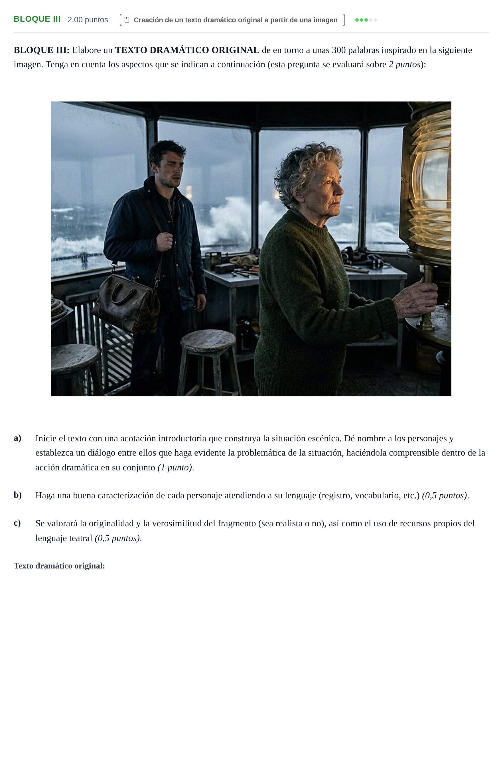 Enunciado: Bloque III · Literatura Dramática PAU Castilla-La Mancha Extraordinaria 2026